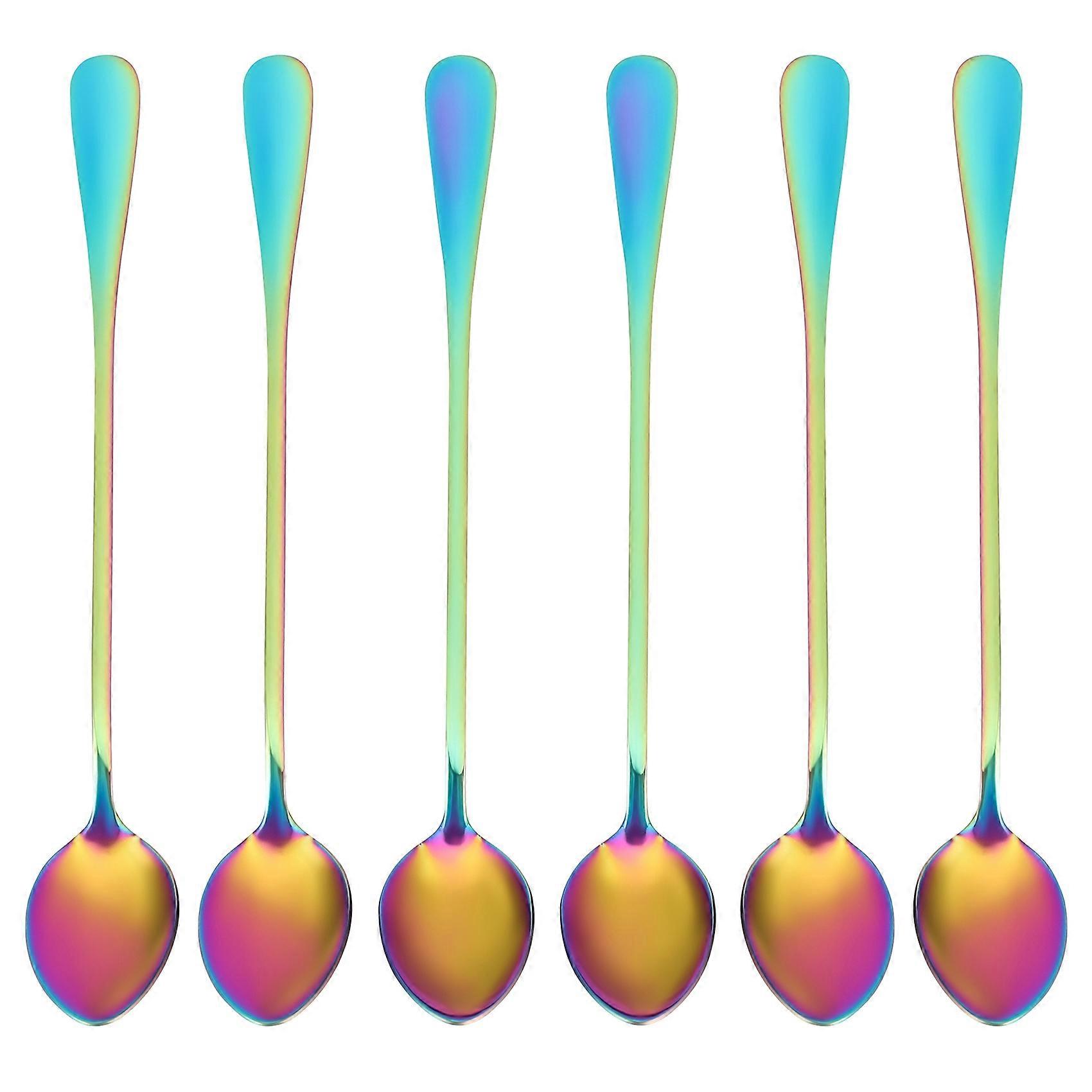 Coffee Teaspoons, Set of 6 Rainbow Color Coffee Spoon, Pointed Head