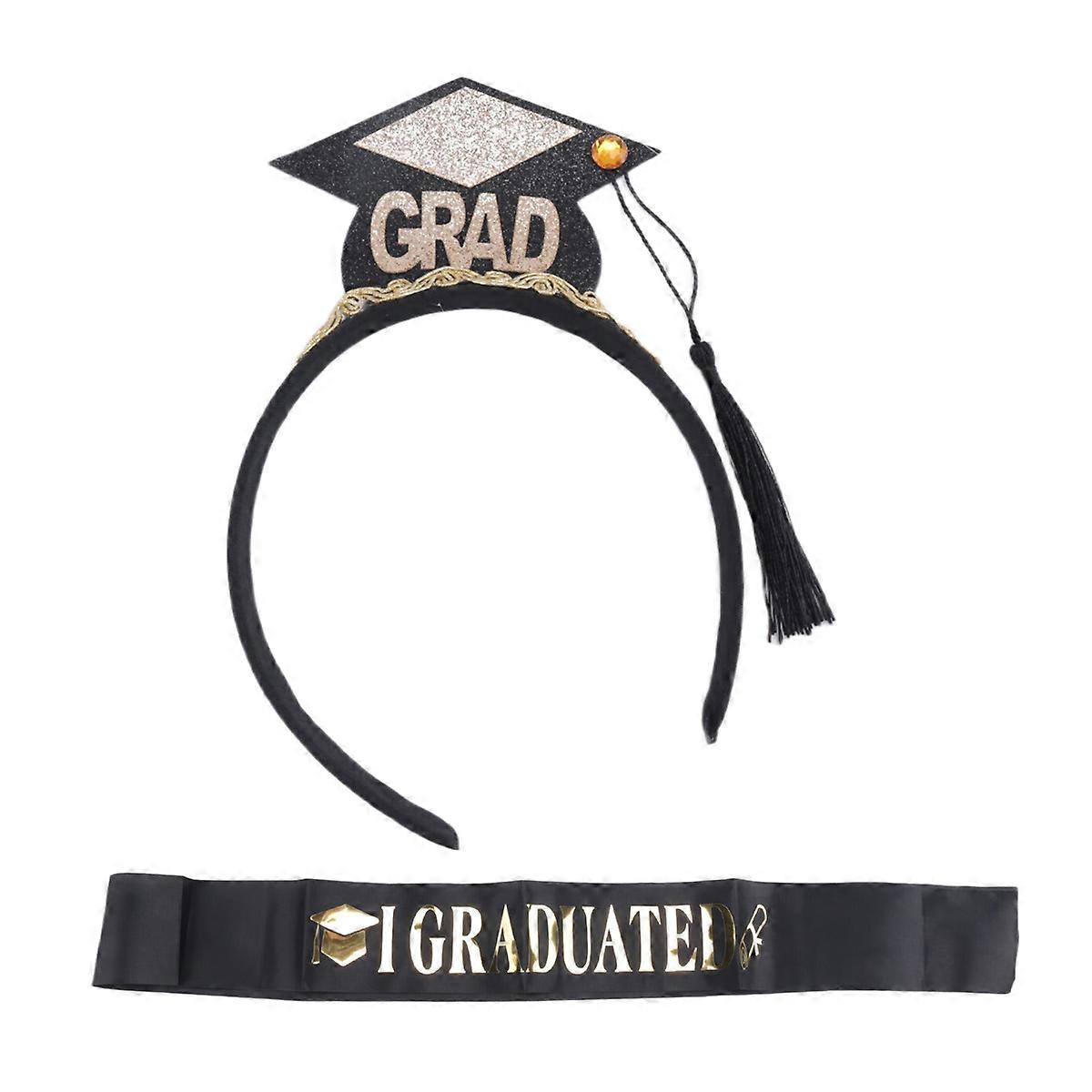 1Set Grad Cap Headband Graduated Satin Sash 2024 Graduation Party