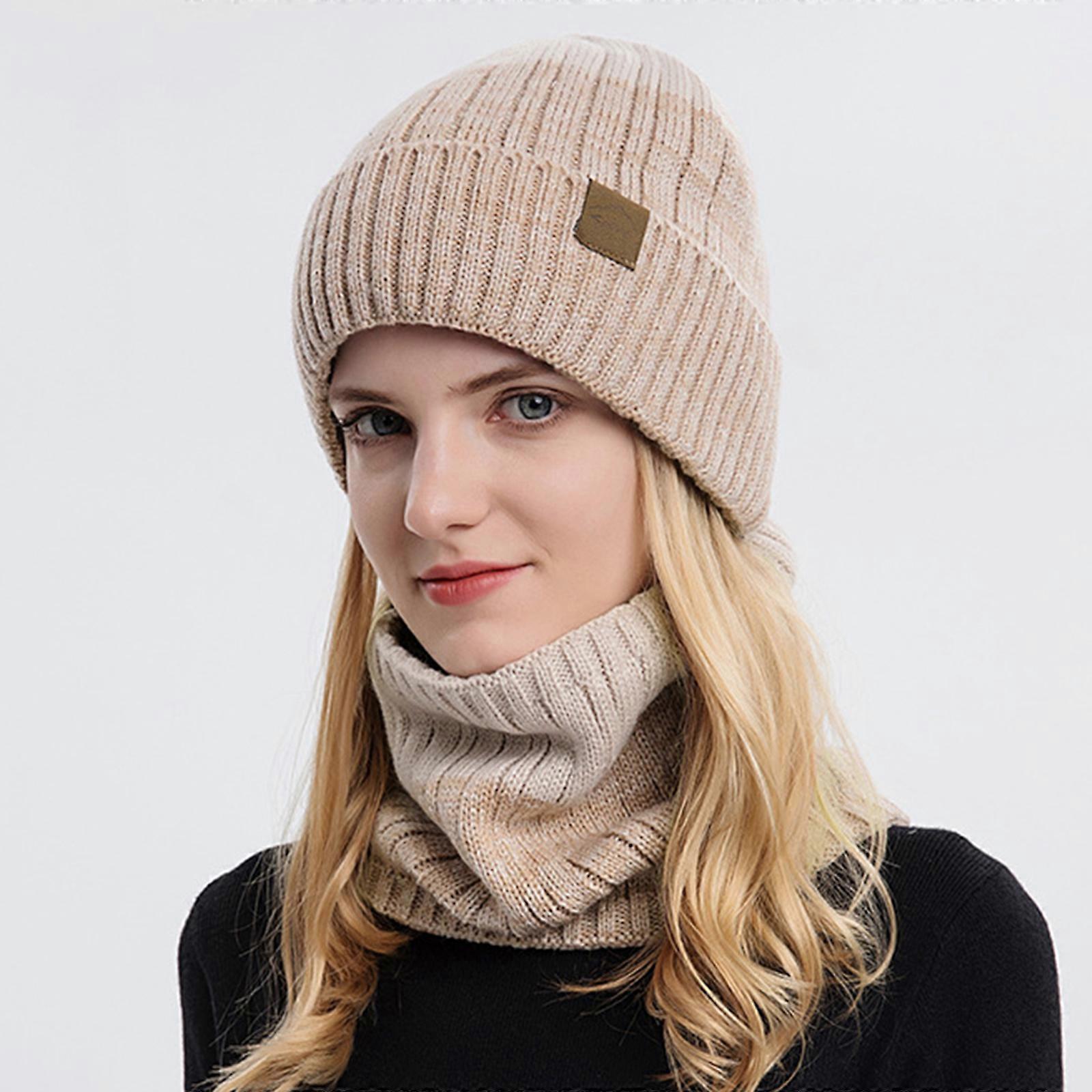 Girls Beanie Hats Color Matching Hats and Scarf Set Women Knitted Hats Loose Hats Windproof Soft Warm Hats in Winter  Royal Blue