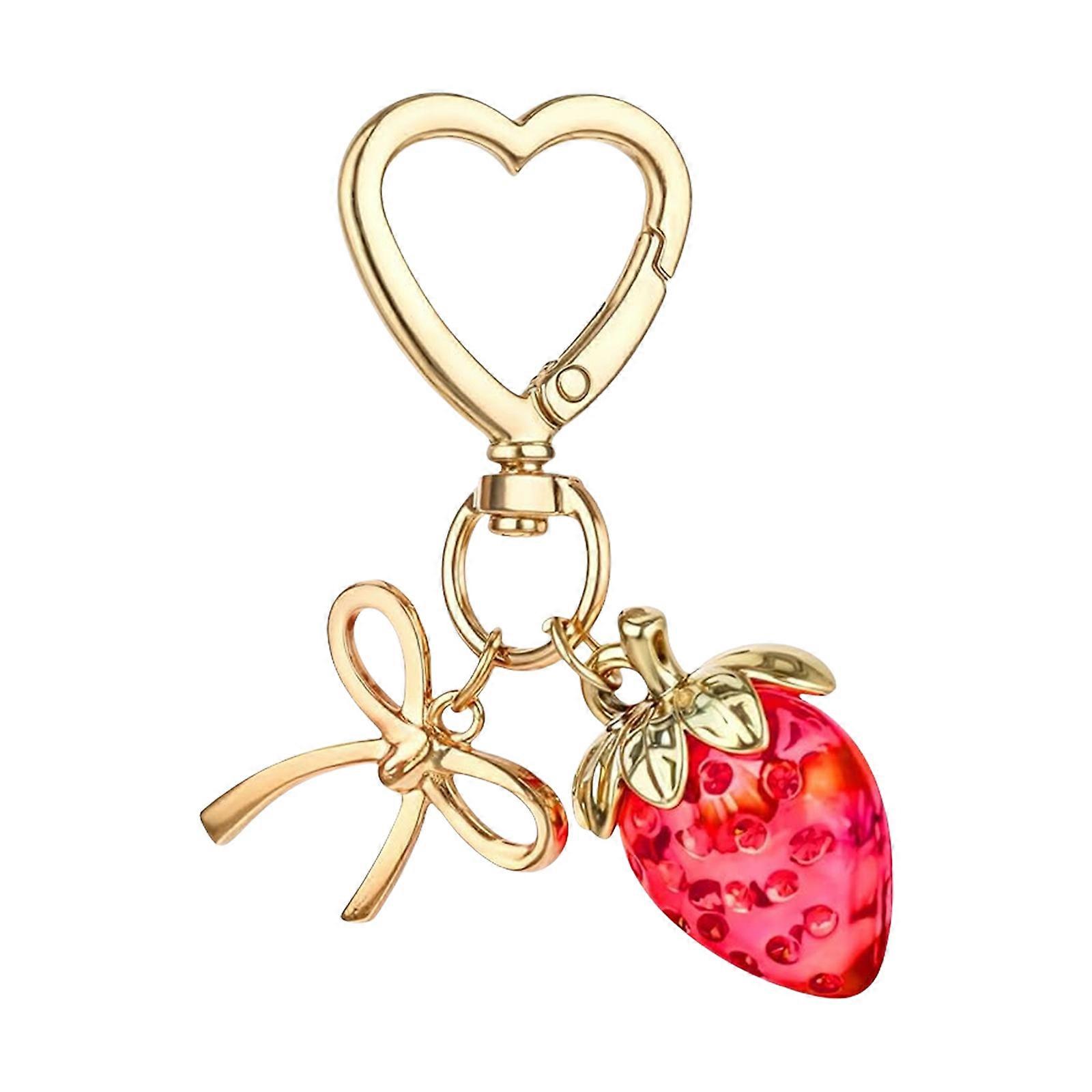 Stylish Strawberry Bowknot Keychain Keyrings Accessory Ideal for Adding a Unique Touch to Bags or as a Thoughtful Gift Red