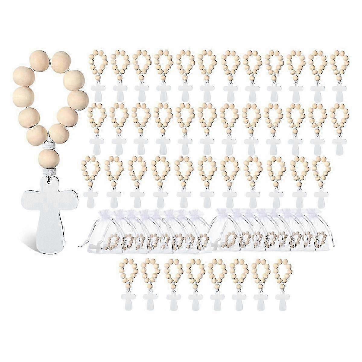 60 Pcs Wooden Rosary with Mesh Bags Wood Rosary Beads for Baptism First Communion Confirmation Bridal Shower Baby Shower