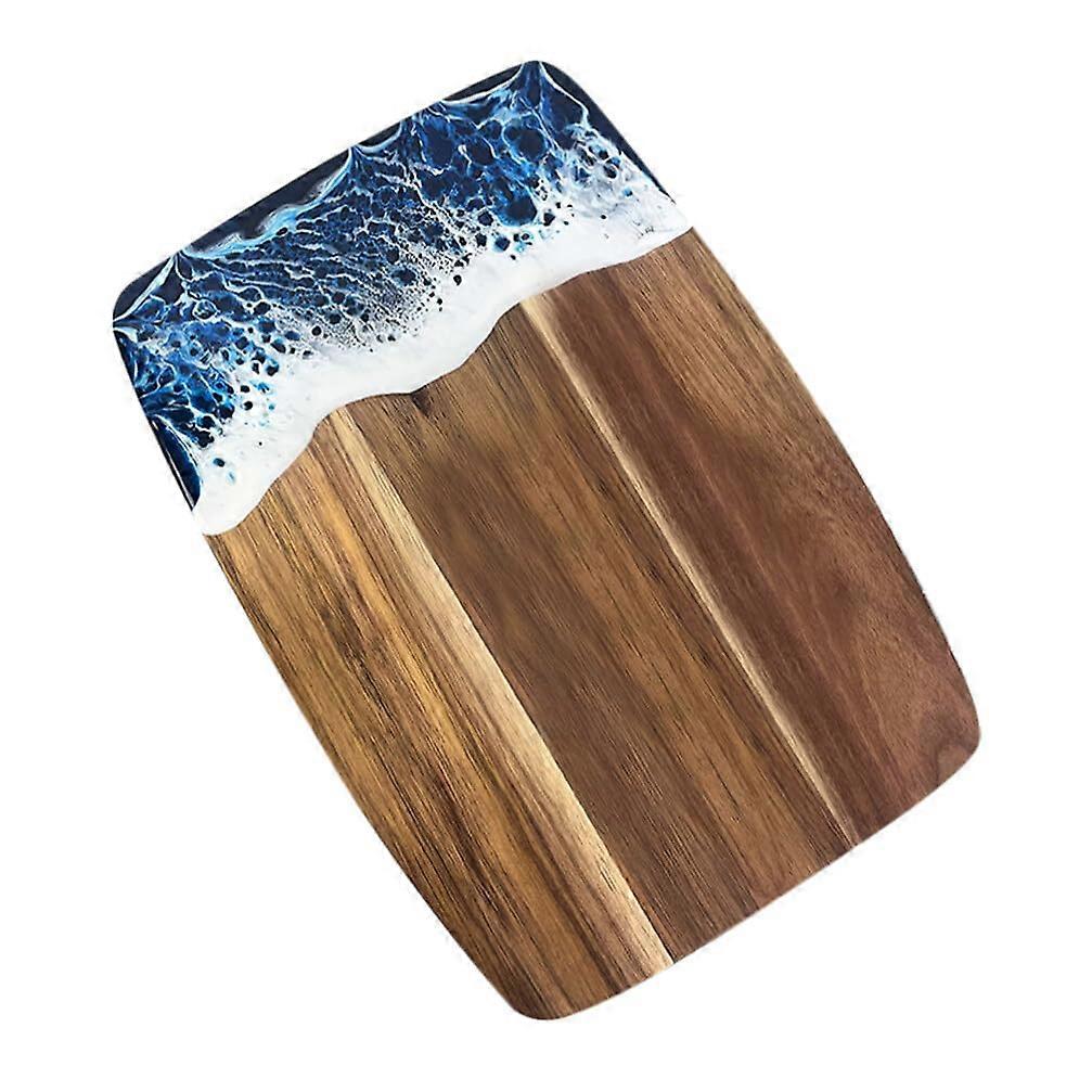 Acacia Wood and Wave Resin Cutting Board for Cheese Serving Reversible Design 14x10in