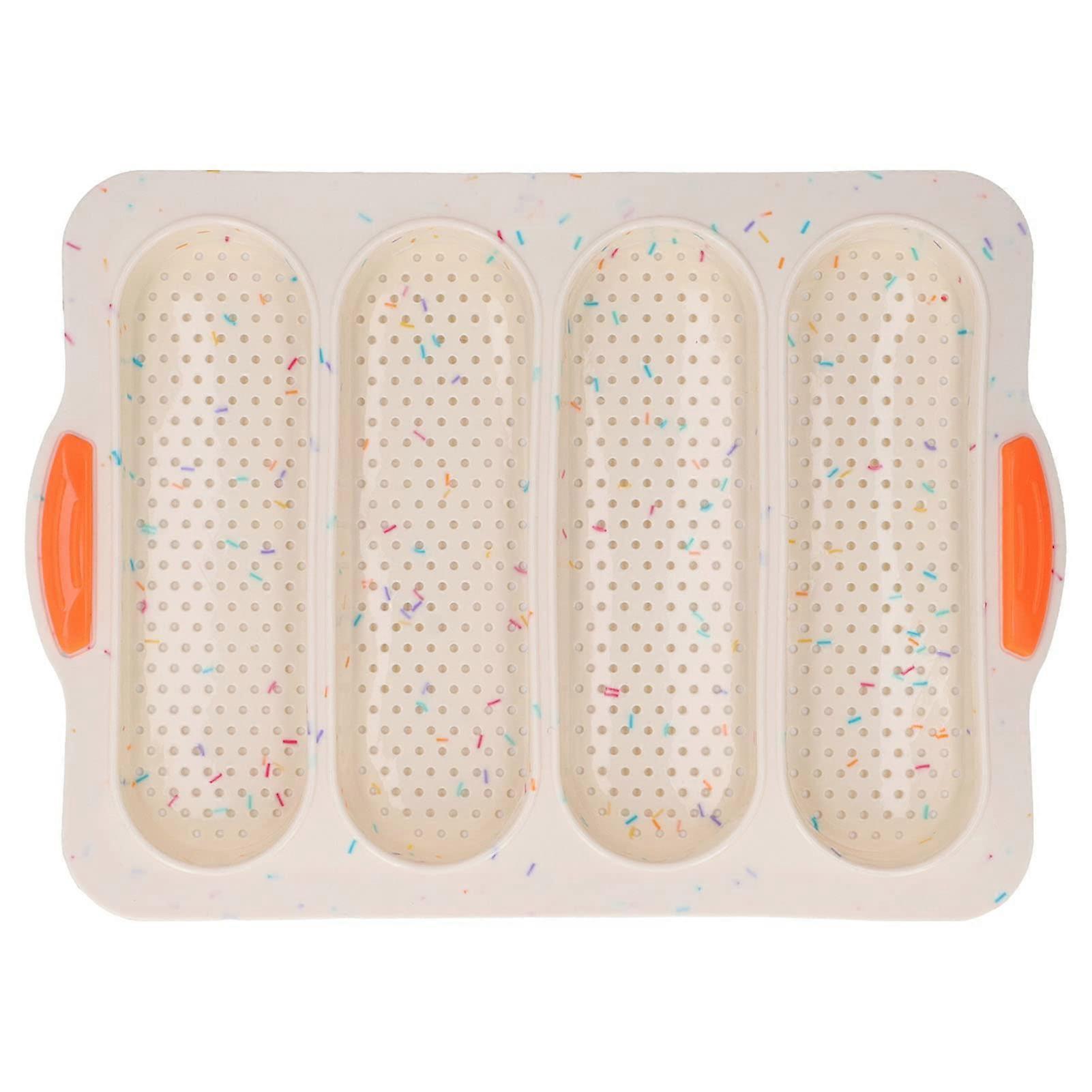 Bread Baking Tray With 4 Grooves, Silicone, Beige Stripes, Soft Surface