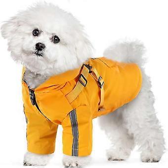 Dog Raincoat with Harness, Waterproof Dog Rain Poncho with Hood for Dogs, Reflective Dog Rain Jacket Puppy Raincoat with Pocket