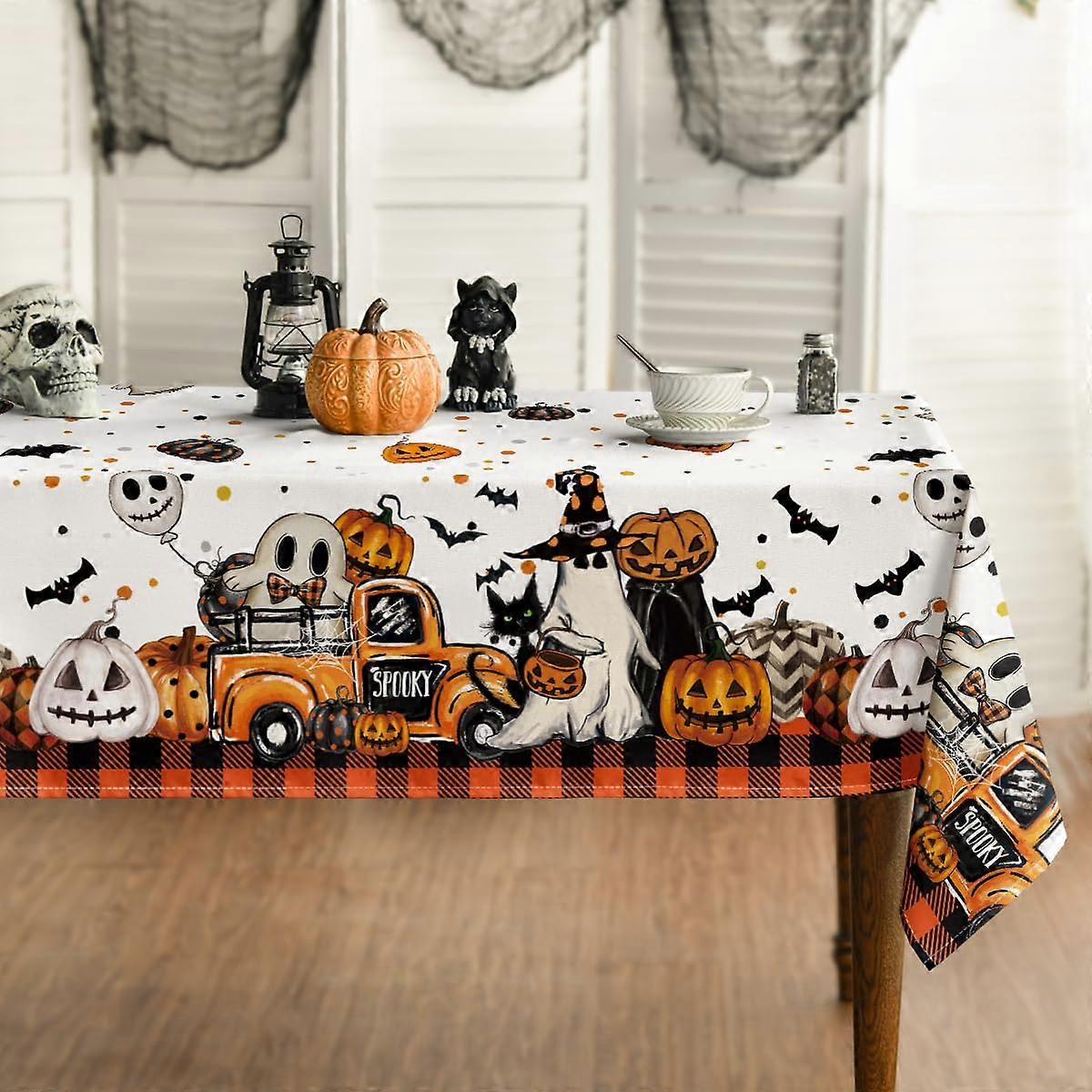 Halloween Tablecloth 60 x 140 Inch Rectangle Eco-Friendly Pumpkin Bat Ghost Design for Party and Event Decor