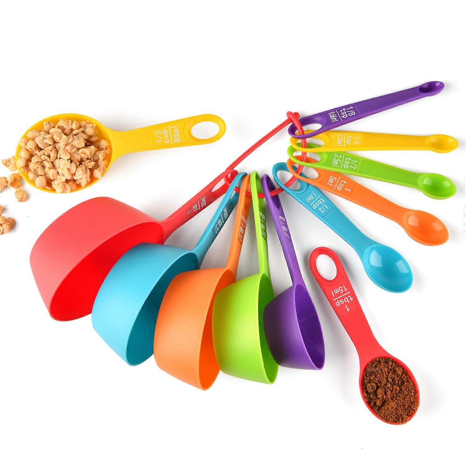 12 -measurement containers and spoons set, colored plastic for cooking (random color)