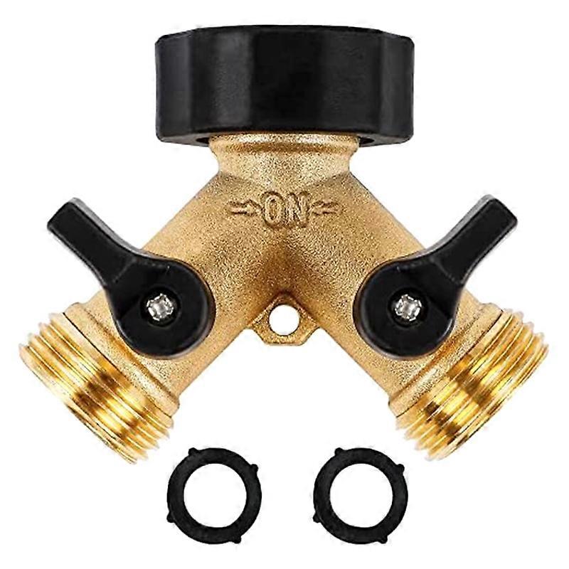 Garden Hose Splitter 2 Way Heavy Duty Brass Connector Tap Splitter, Y Splitter 2 Valves with 2 Extra