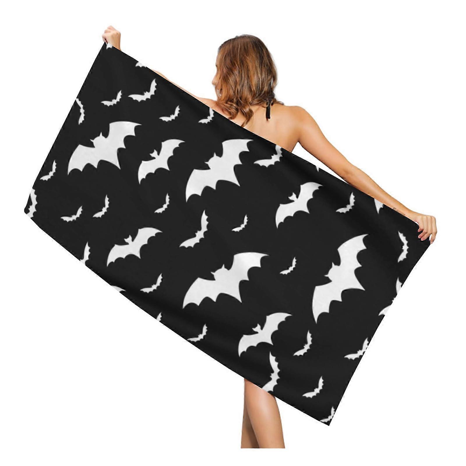 Bats Halloween Beach Towel, 30x60 Black Microfiber Quick Dry Oversized Bath Towel for Shower, Pool, Camping