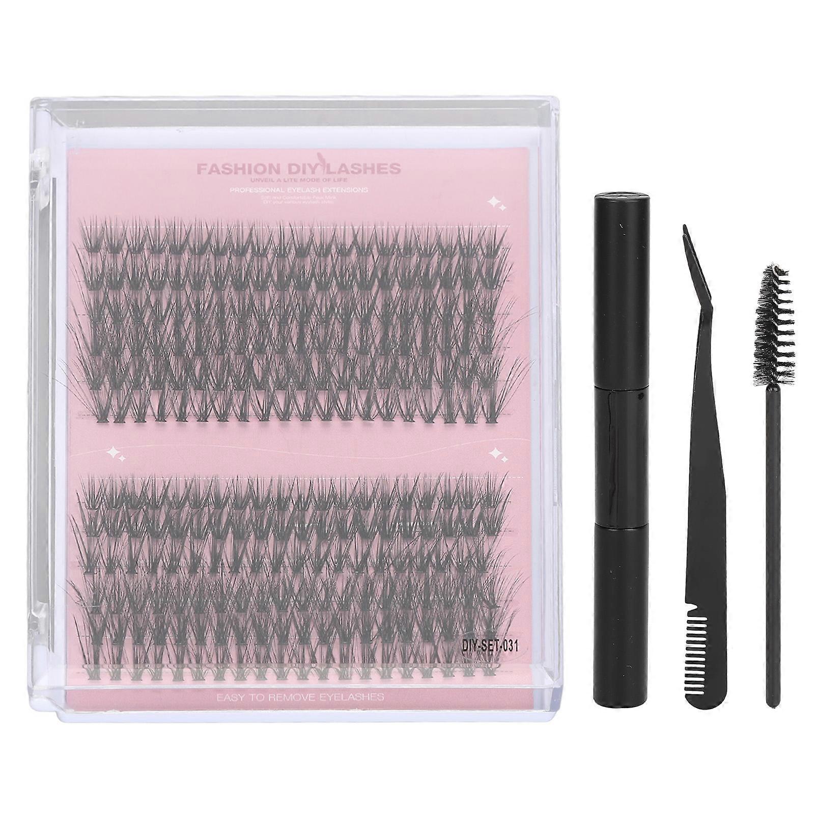 Eyelash D Curl Individual False Lash DIY Extension Kit with 8ml Adhesive Tweezers Brush for Home Travel