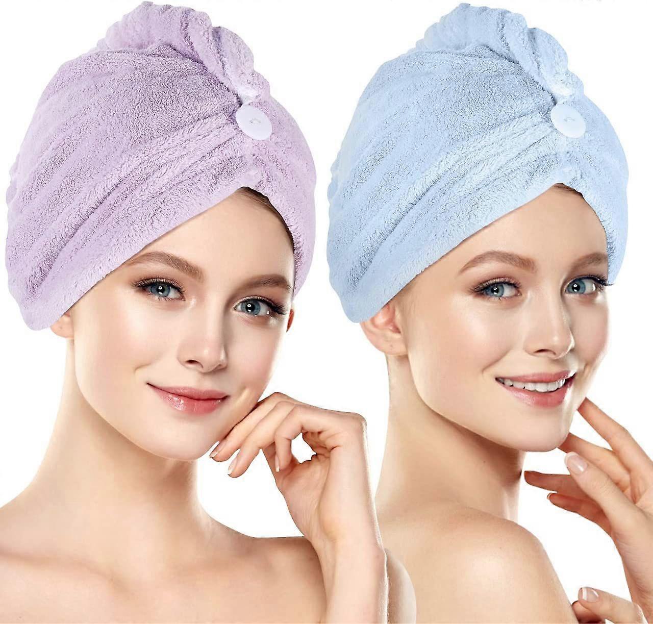 2 Pack Microfibre Towel with Button Design Super Absorbent Quick Drying Hair Towel(H-4)
