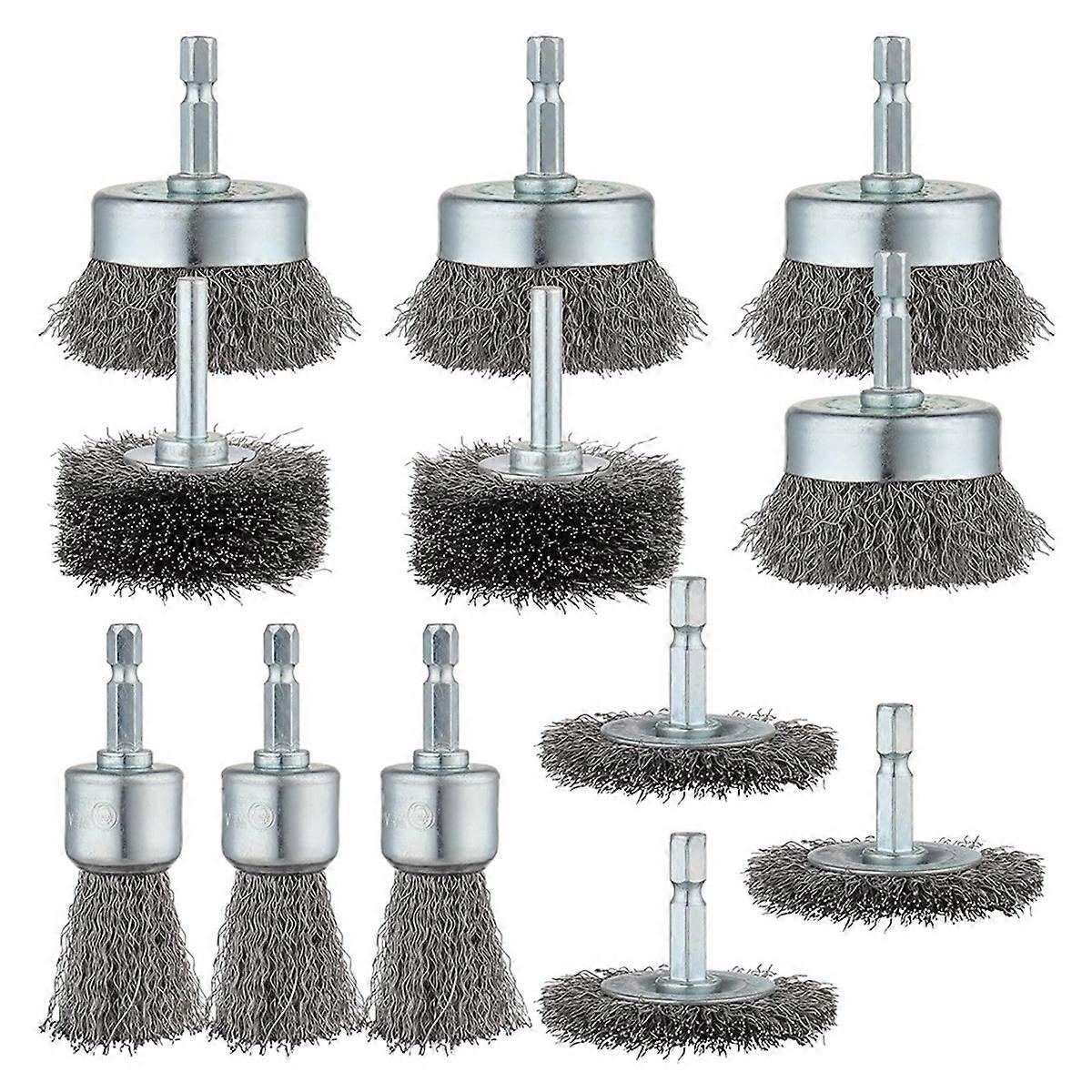 12 Pcs Wire Wheel Brush Set with 1/4-Inch Hex Shank