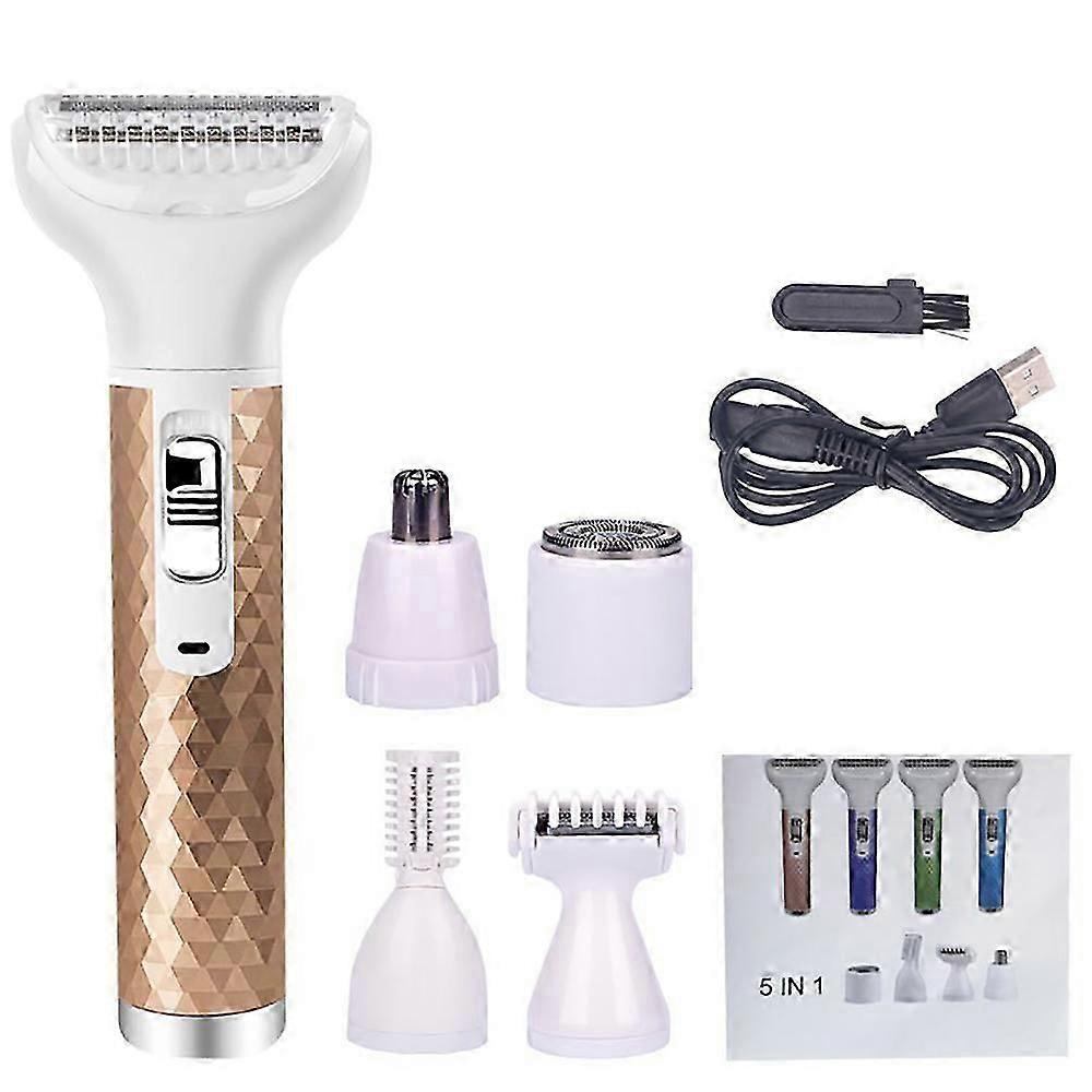 5-in-1 electric women's razor for face, nose, armpits, intimate area, bikini zone, USB charging removable for cleaning