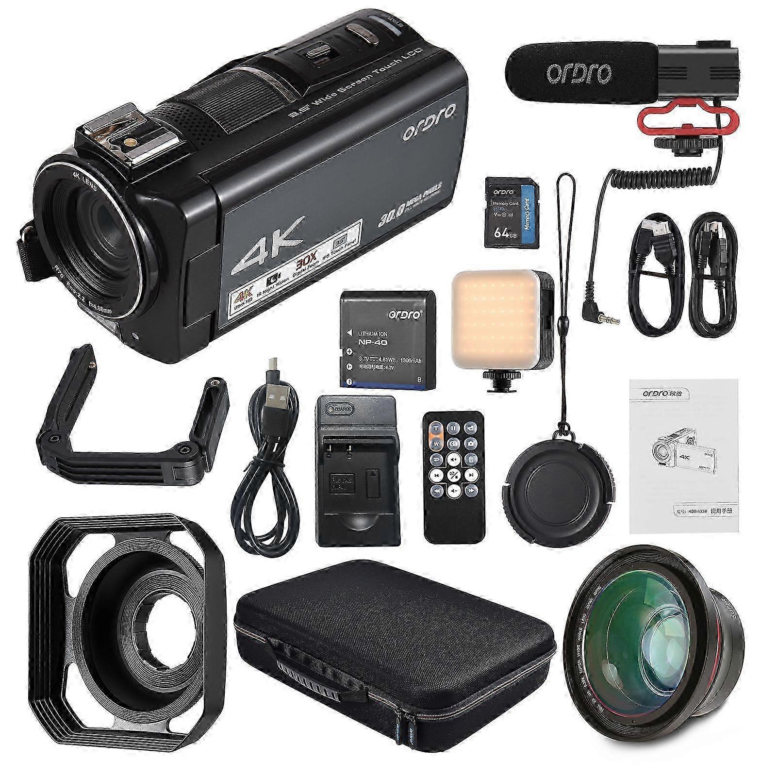 4K Digital Video Camera Wifi Camcorder Dv Recorder 3.5 Inch Ips Touch Panel 30mp 30x Digital Zoom Face Detection Ir Anti Shake With Remote Control + B