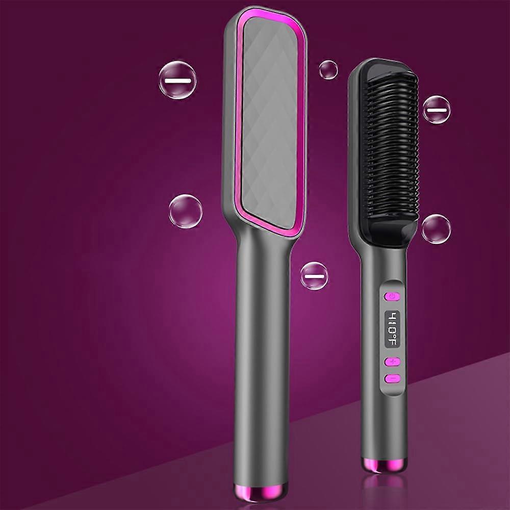Anion Hair Straightener Brush with LED Screen, Negative Ion Styling Comb, Anti-Scald, 30 Temp Settings for Home and Travel