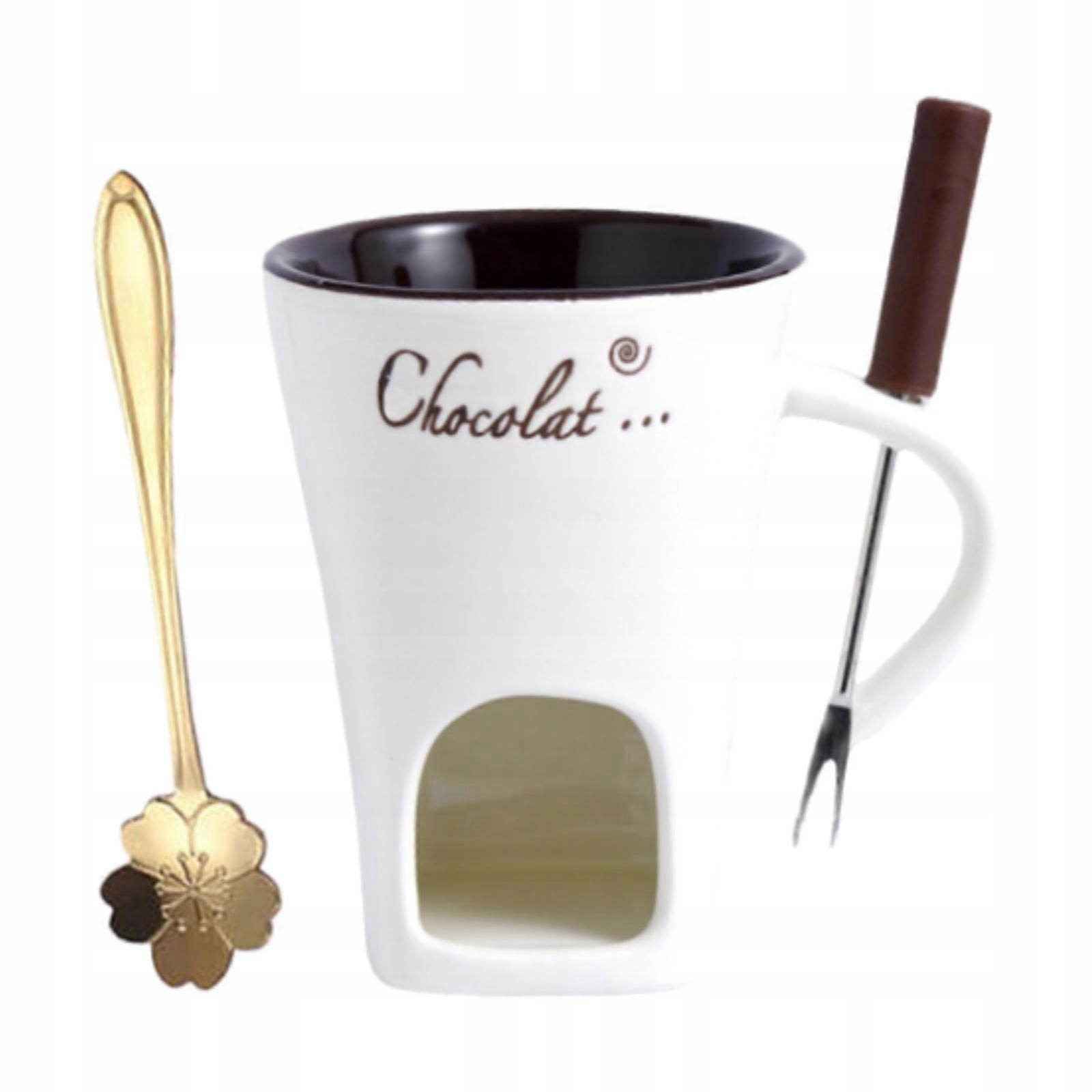 Chocolate Fondue Mug With Fork And Spoon Cheese Broth For