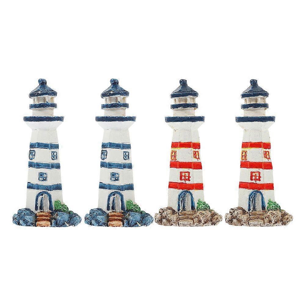 4pcs Miniature Lighthouse Models For Ocean Theme Party Decorations Resin Lighthouse Ornaments For Nautical Decor