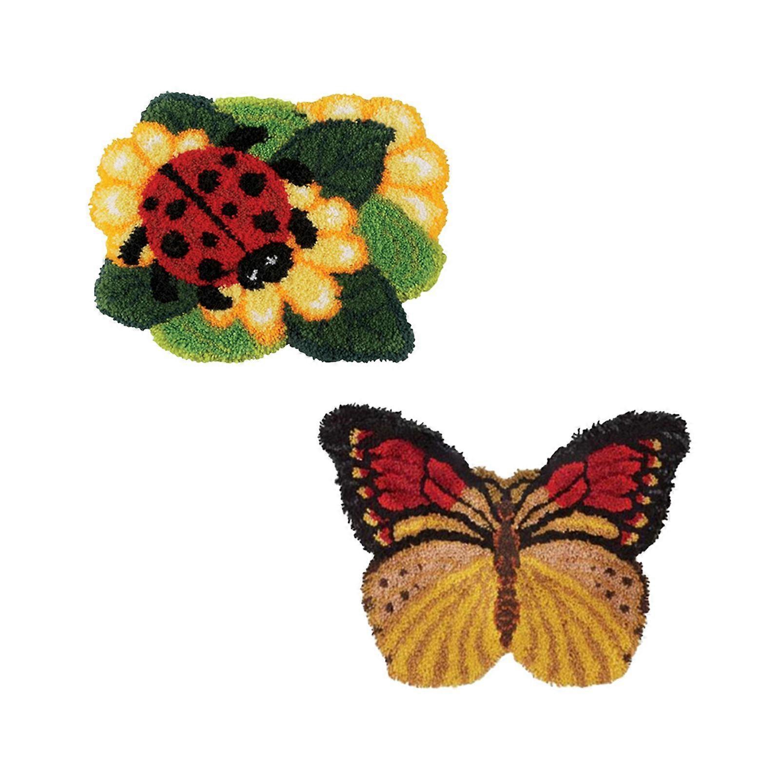 2x Latch Hook Rug Set Butterfly Shaped Carpet Making Needlework