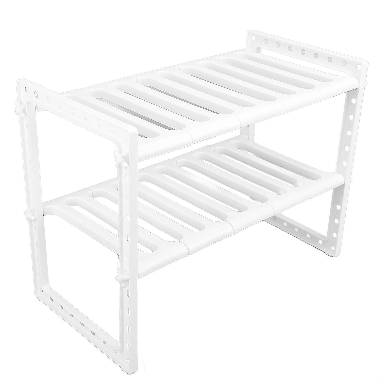 Under Sink Organizer 2 Tiers Multifunctional Stretchable Large Capacity Under Counter Storage Organizer White 