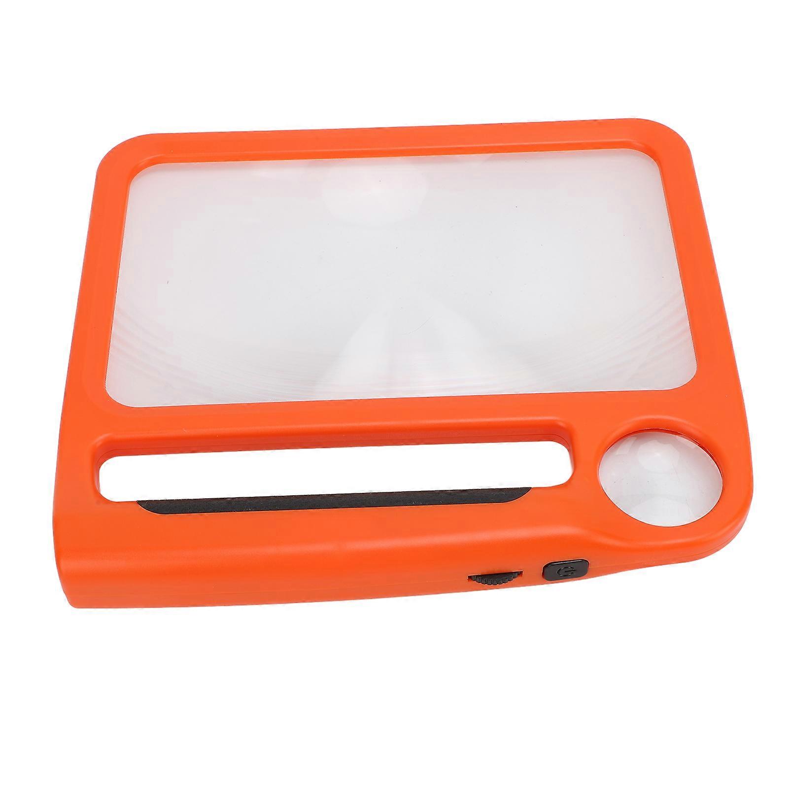 5X 10X Handheld Magnifier 48 LED Lights 3 Dimmable Light Modes Rectangular Magnifier for Reading Small Prints Low Vision Orange 