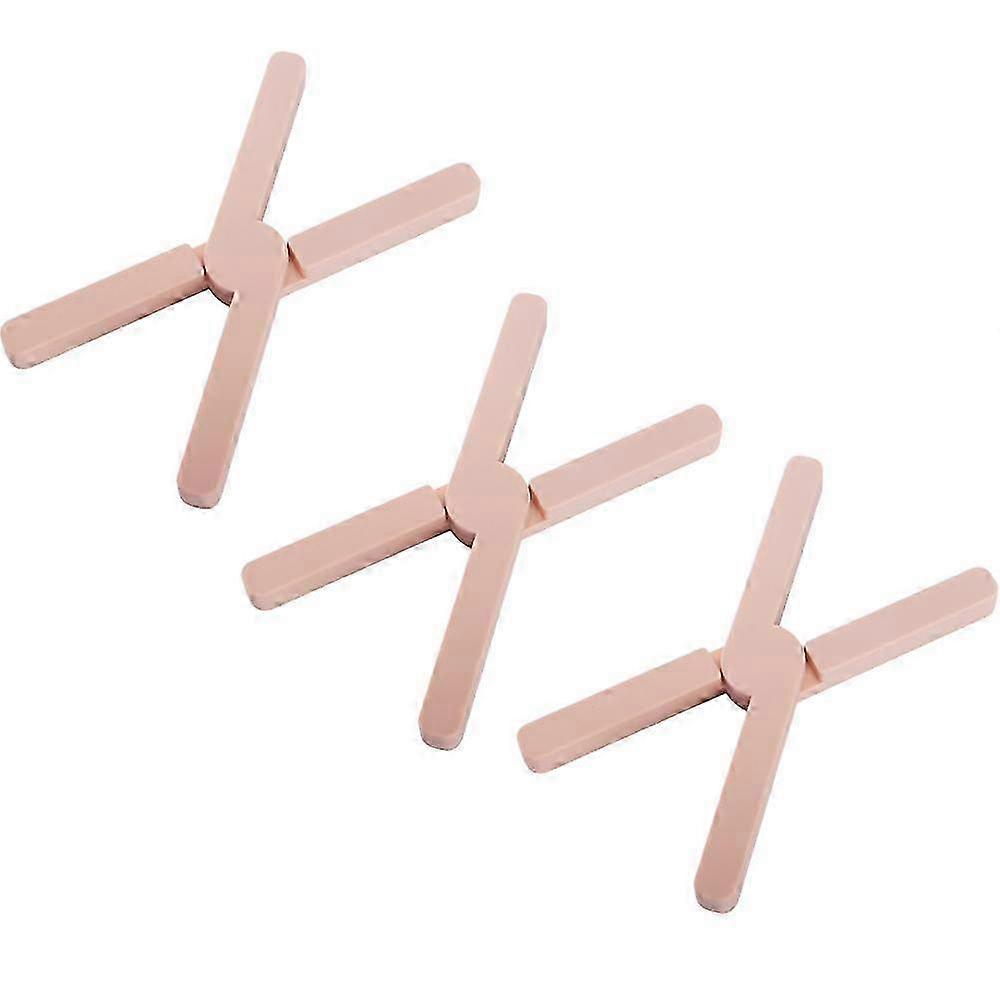 3 PCS Foldable Silicone Trivets, Non-Slip Heat-Insulating Pads, X-Shaped Design, Grey-Pink