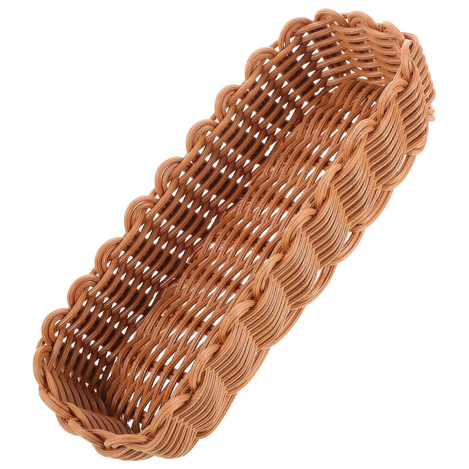 Woven Plastic Storage Basket for Kitchen Tabletop Organization Light Brown