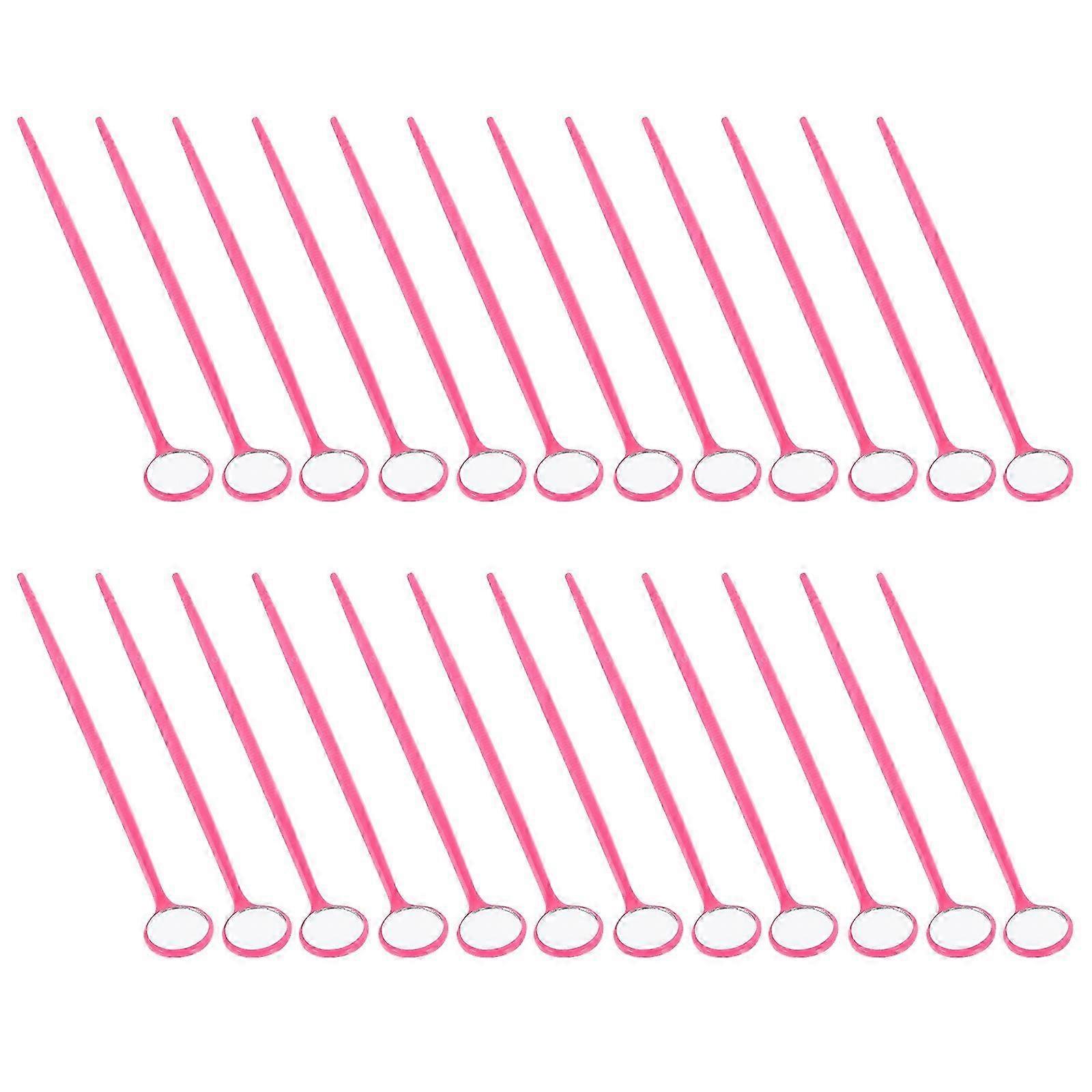 24 Adet Buğu Önleyici Diş Aynası, Yuvarlak LED Ağız Muayene Aynası Aracı, 16X2.5CM Pembe