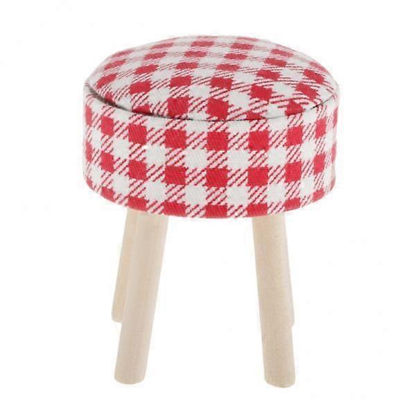 2-4pack 1:12 Dollhouse Miniature Furniture Wood Upholstered Round Stool Plaid