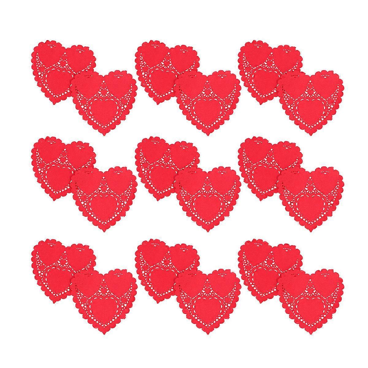 Paper Doilies Heart Shaped Red 4 Inches Oil-Absorbing For Table Decoration 100 Sheets