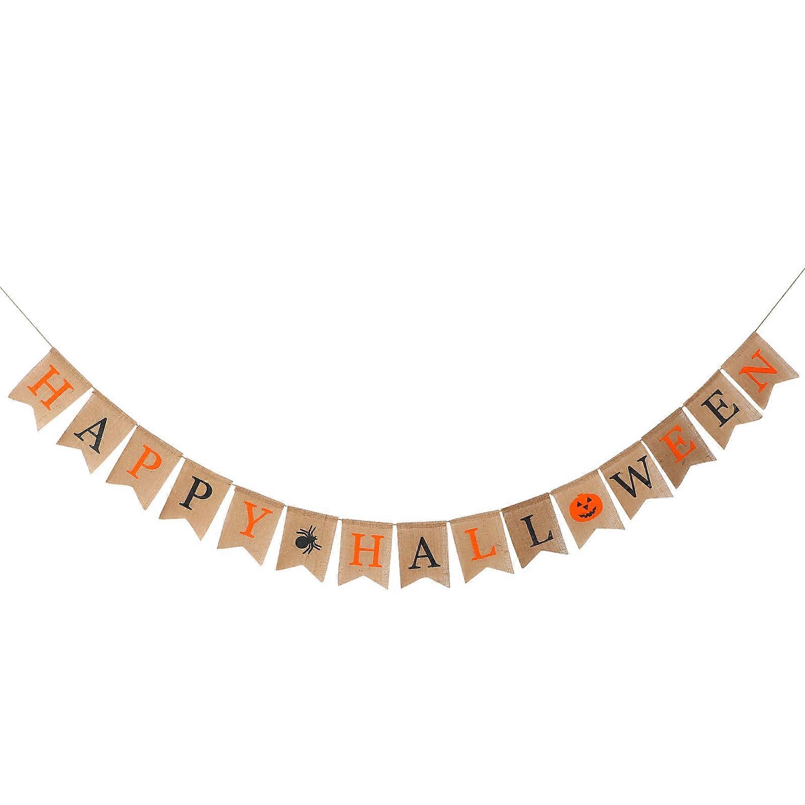 Halloween Banner Party Decoration Indoor Khaki 300x17cm Rectangular Rustic Style Jute Material 1Set