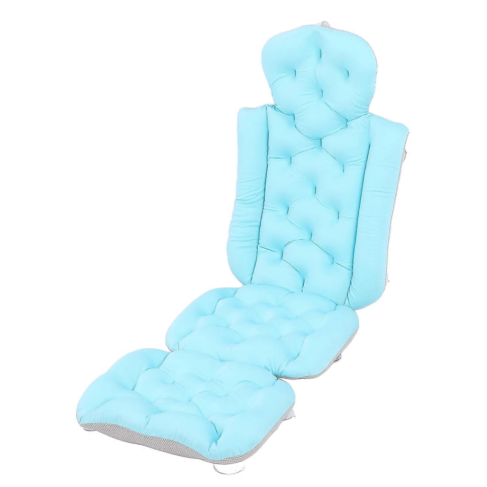 Quick Dry Full Body Bath Pillow, Non-Slip Bath Mat with Suction Cups for Headrest, Neck and Back Support, Blue
