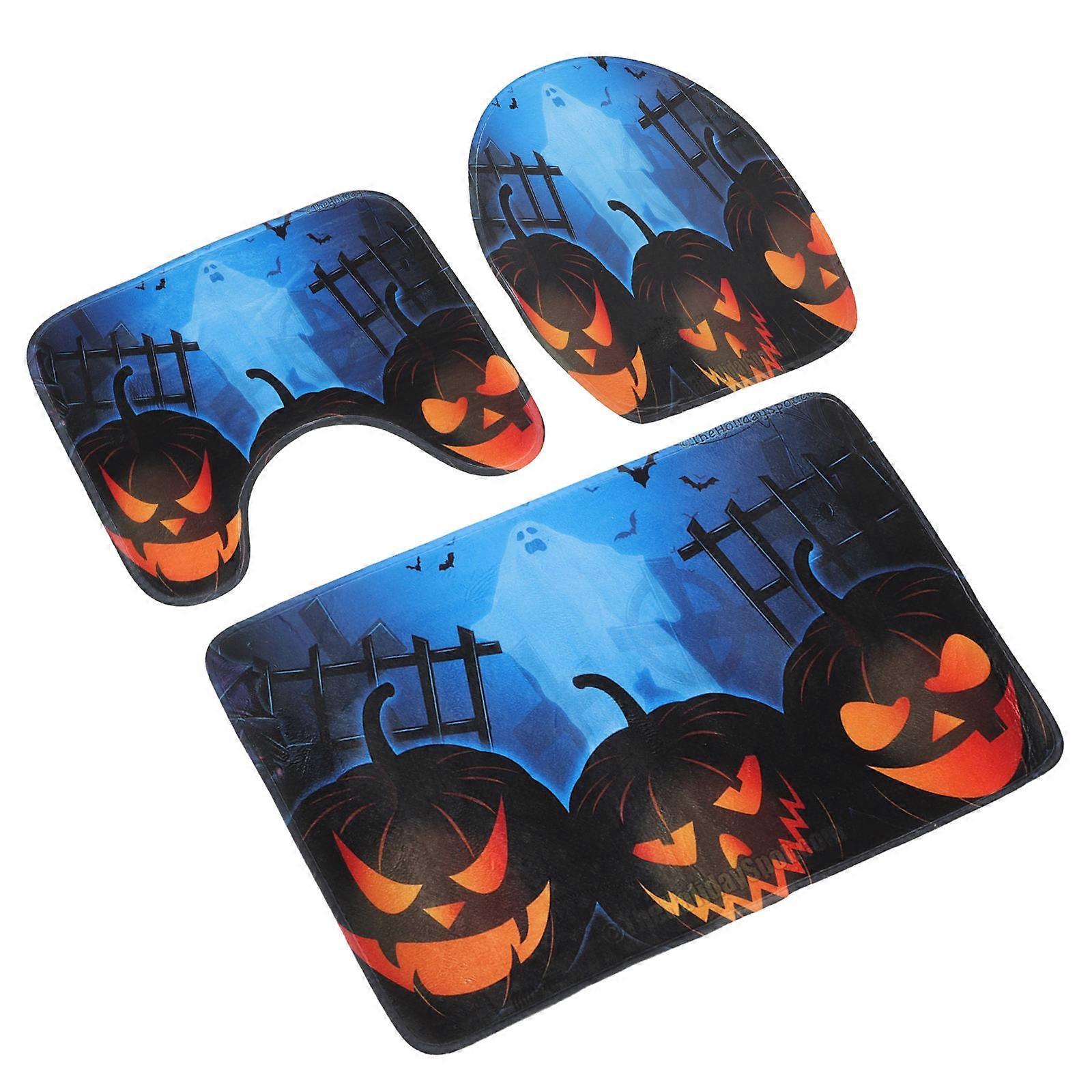 Bat Bath Mat Set Water Absorption Rectangular Shape Multi Color Bathroom Accessories Set 3Set