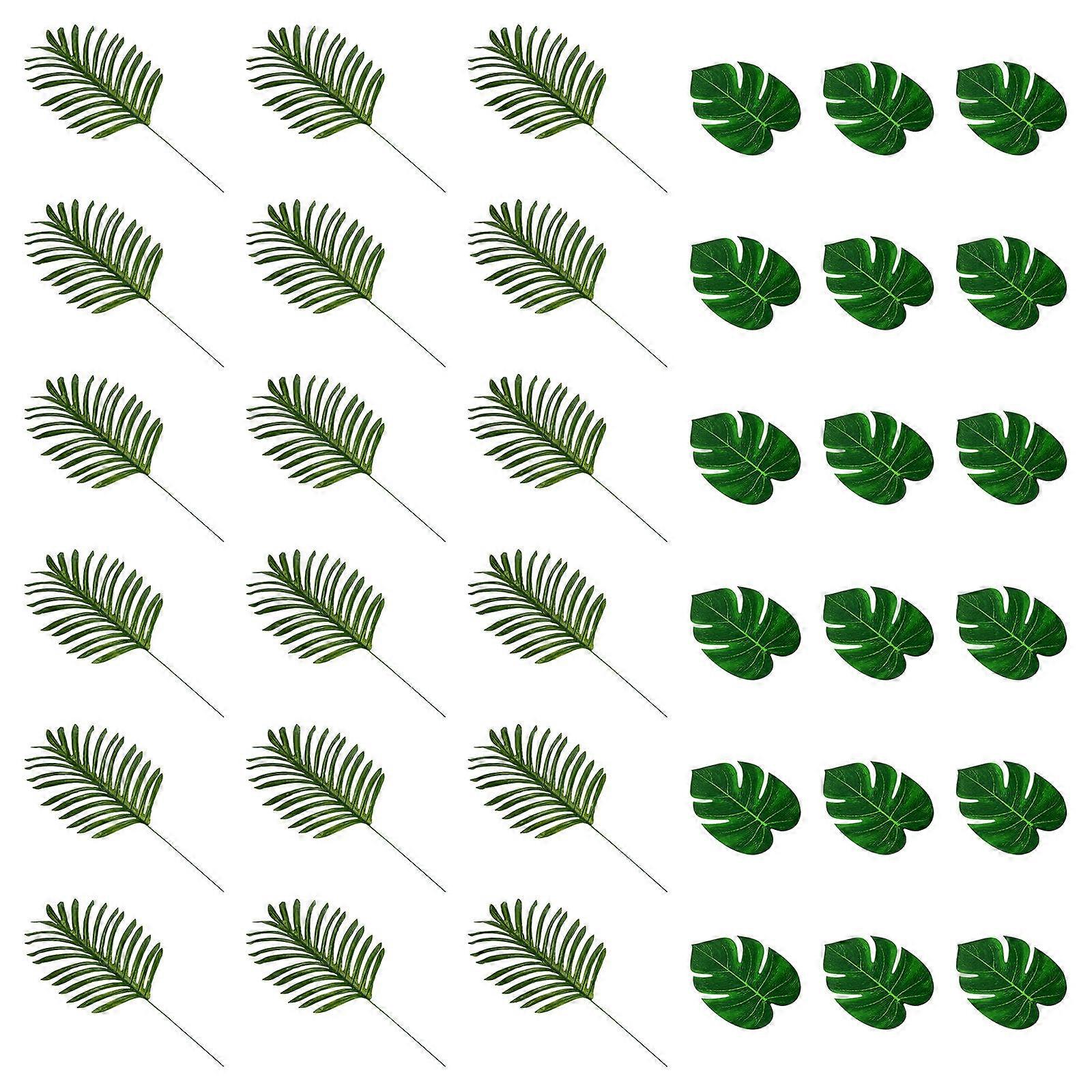 Hawaiian Party Accessories Monstera Fake Leaves Decorative For Beach Themes Green 20x18cm 24Pcs
