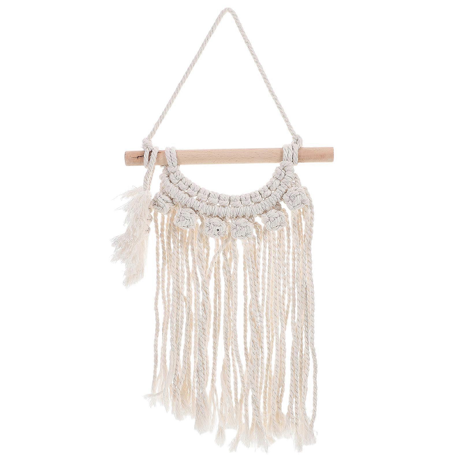 Decorative Wall Art Handmade Cotton Macrame Woven Tapestry Beige Rectangular For Photography 1Set