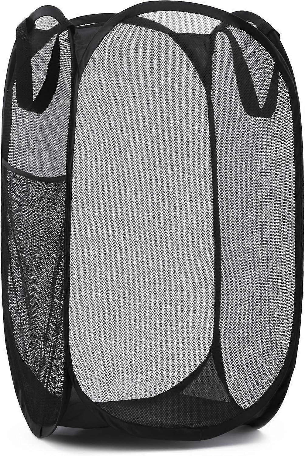 Foldable Mesh Laundry Basket - Breathable, Sturdy, Collapsible & Space Saving for Clothes Storage. (Black)