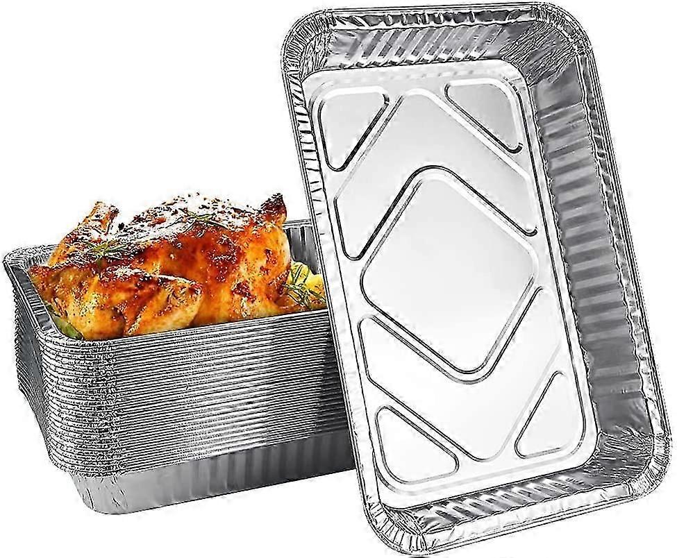 25 PCS Large Square Aluminum Tray Barbecue Accessory Aluminum Foil Trays Barbecue Tray Aluminum Grill Trays for Picnic, BBQ, Oven(Silver)
