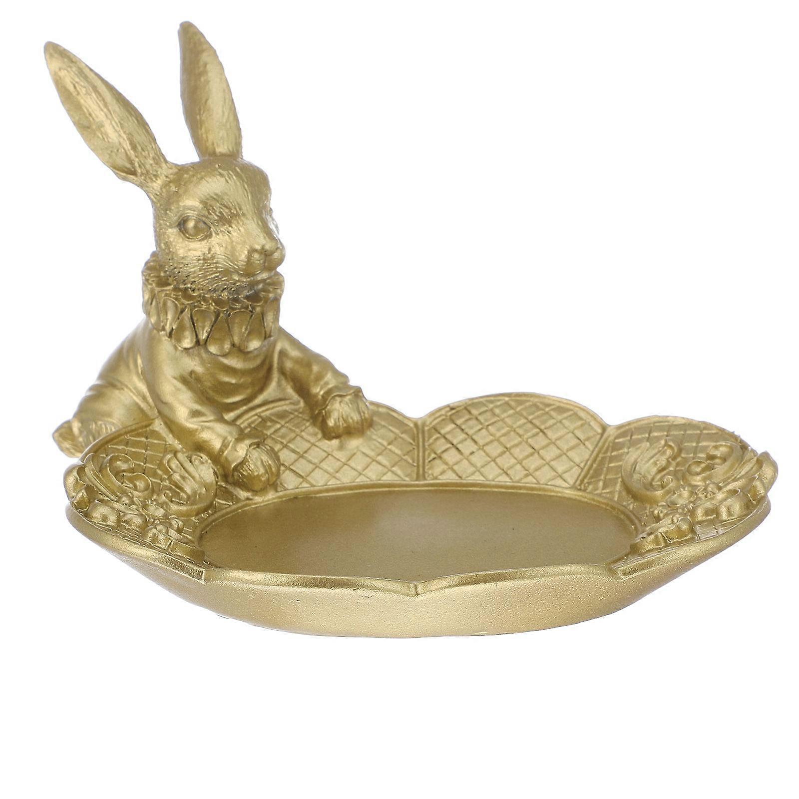 Jewelry Tray Resin Jewelry Display Tray Earrings Retail Shop Counter Display Golden Rabbit Shape Sitting Rabbit Modeling 1Pcs