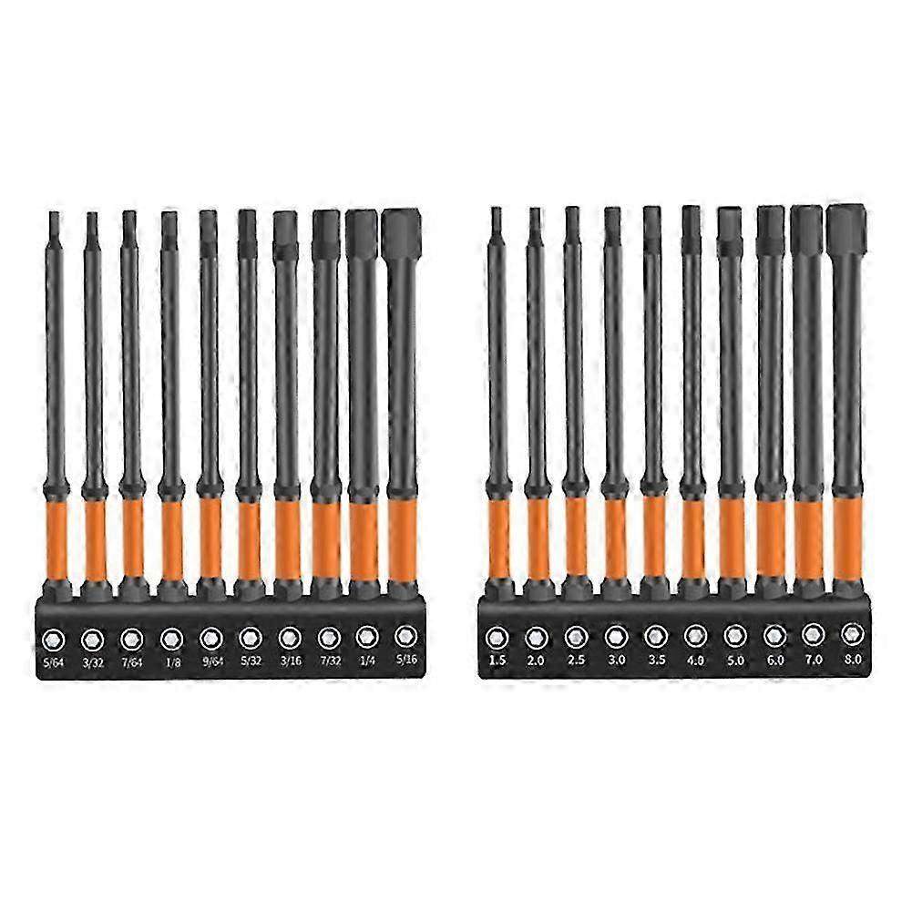 Impact Hex Heads Hex Key Bit Set (Metric & SAE), 1/4inch Hex Shank Drill Bit Set, Magnetic CNC Machined Tip, 20pcs
