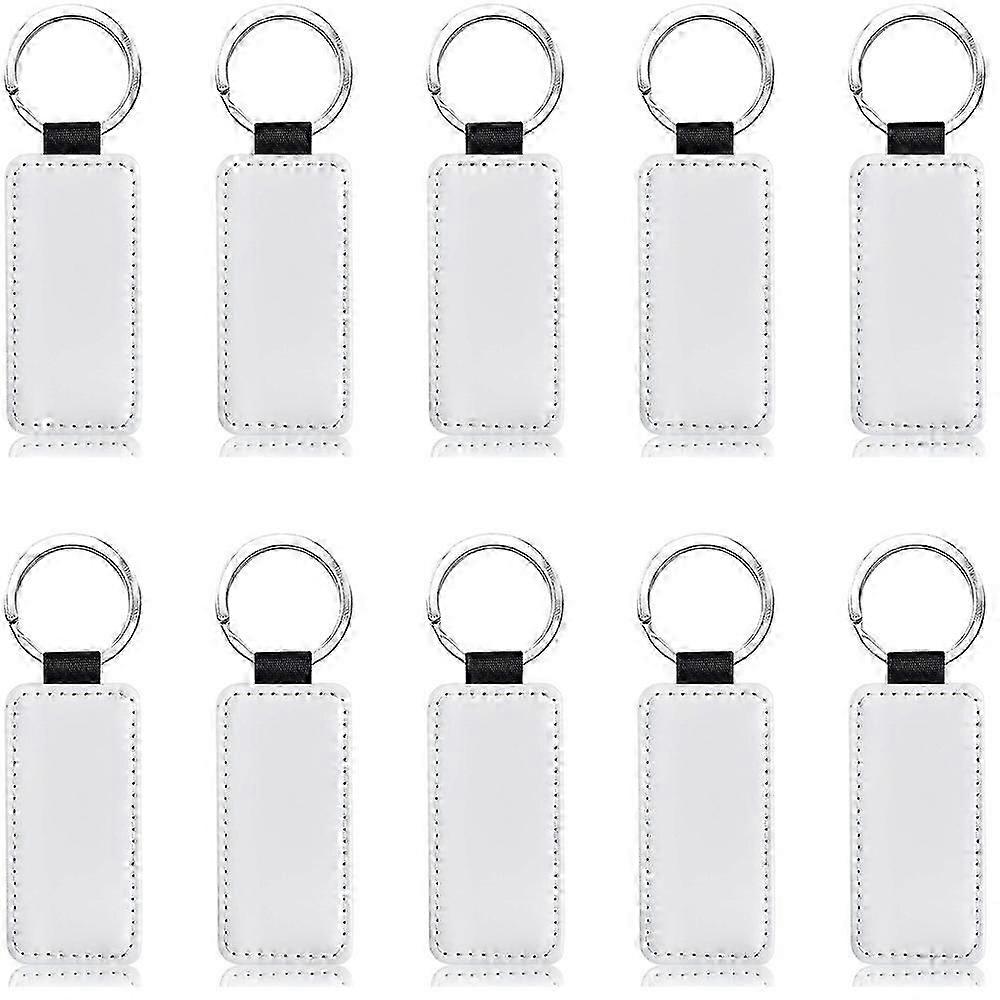 10Pcsレザーキーホルダーブランク長方形MDFキーホルダー昇華熱伝達キーホルダーキットジュエリー