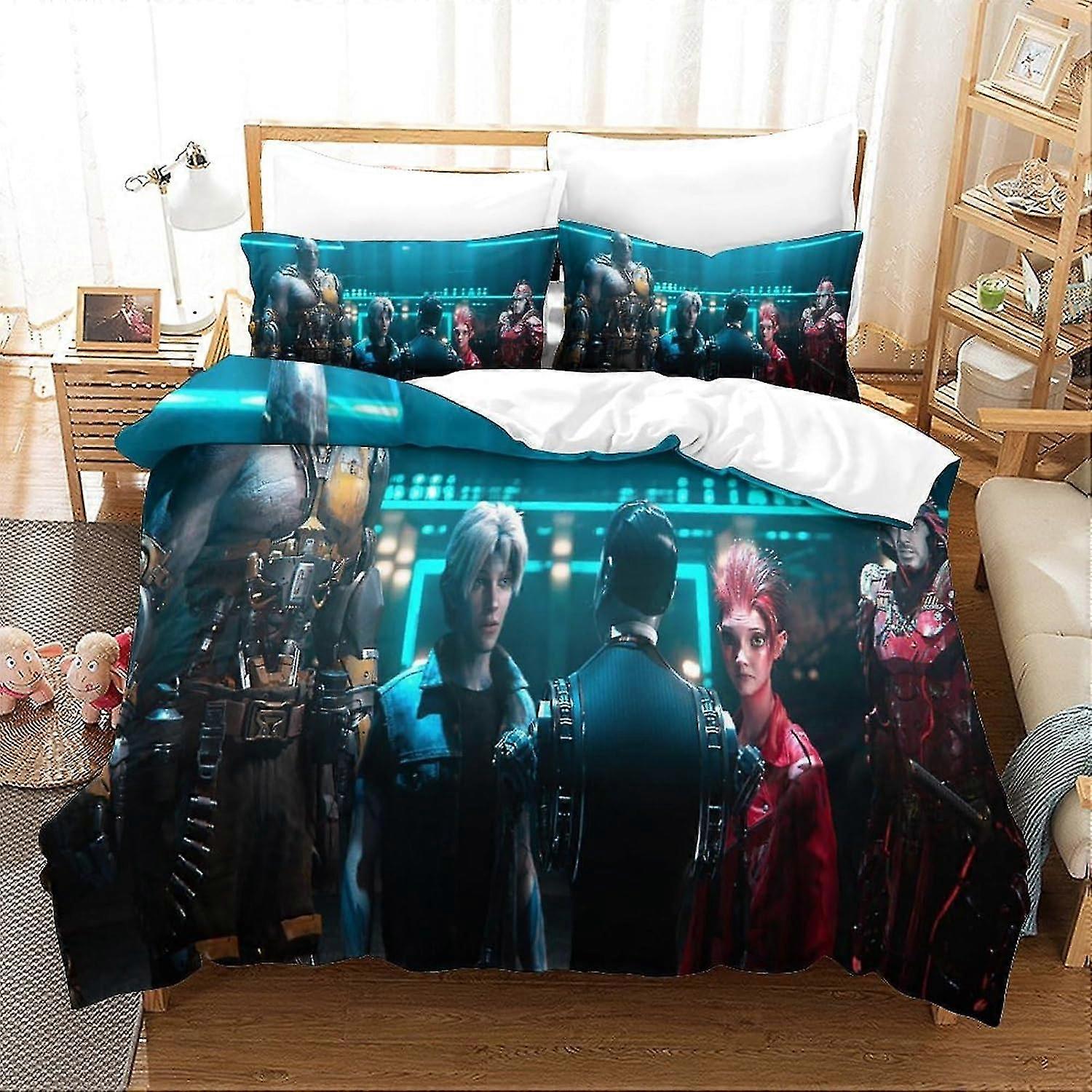 3 Piece Bedding Set with 3D Print, Pillowcase, Hidden Zip, Sci-Fi Hero Microfibre Duvet Cover for Adults and Children