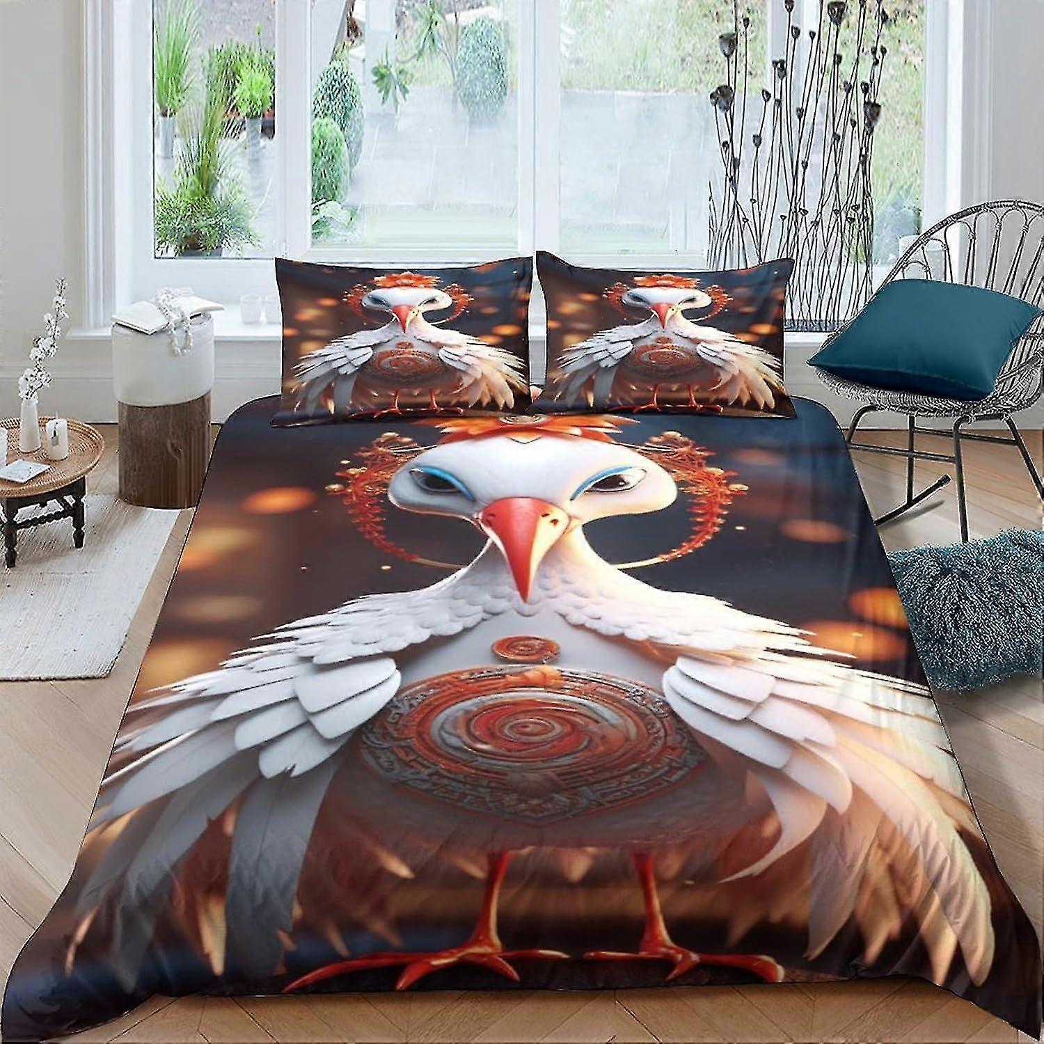 Conjunto de capa de edredão de guindaste de coroa vermelha de fácil cuidado 3 peças Conjunto de cama de um lado Capa de colcha de qualidade de hotel com fronhas Decoração de quarto duplo