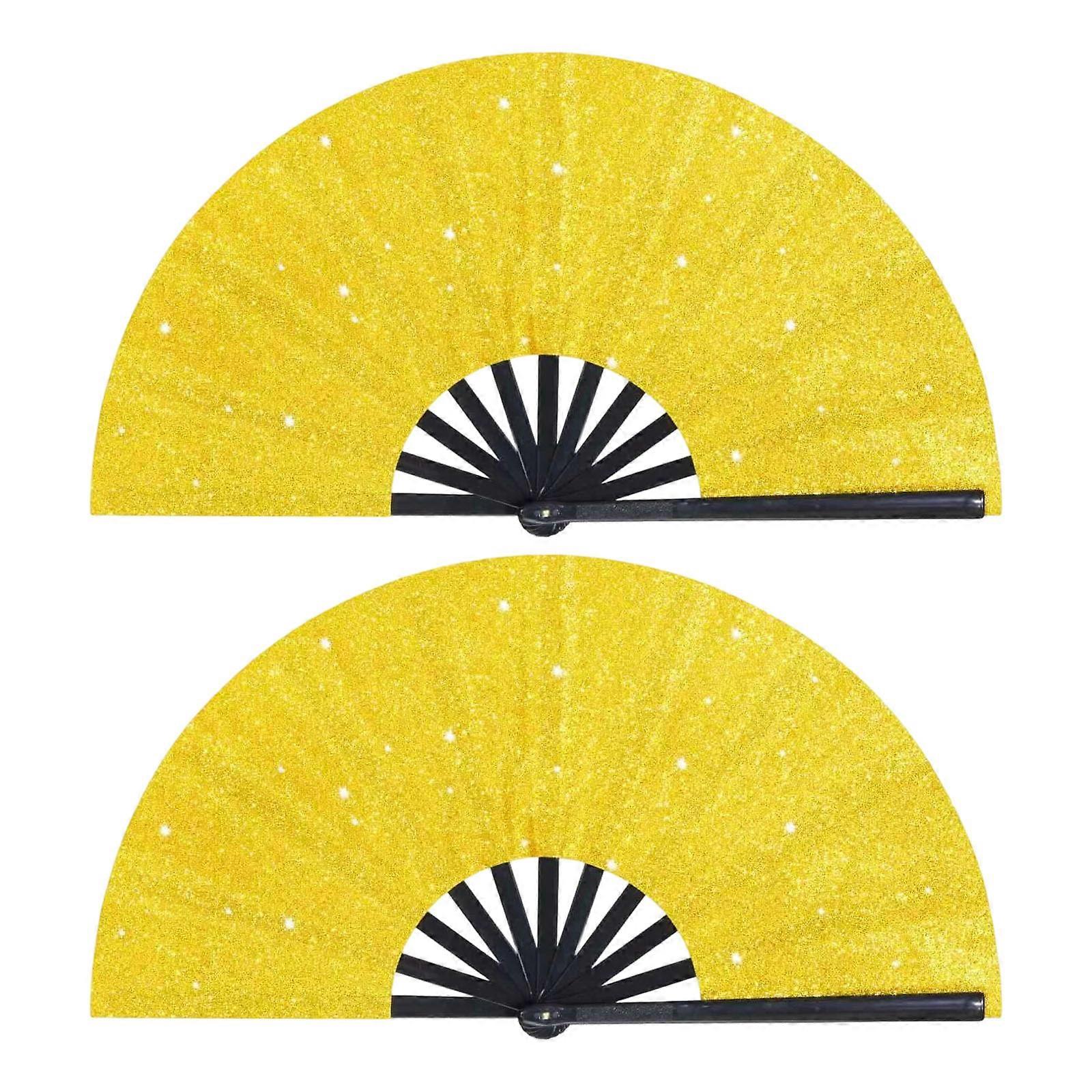 Glitters Handheld Fan Durable PP Frame KungFu Fan Perfect For Raves Outdoor Event Everyday Use For Concerts Clubs  Yellow