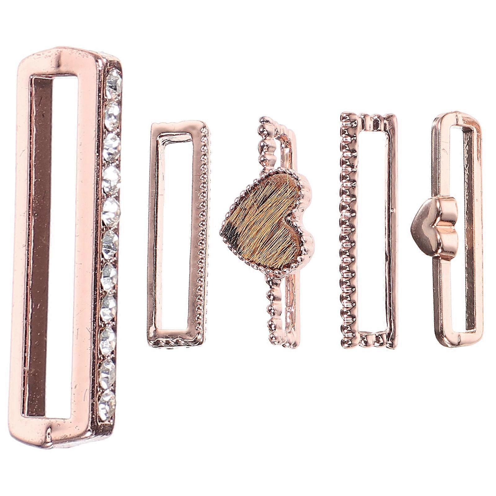 5pcs Leopard Print Ring Loops with Rose Gold Heart Charms for Watch Straps – Stylish, Lightweight, and Durable Design