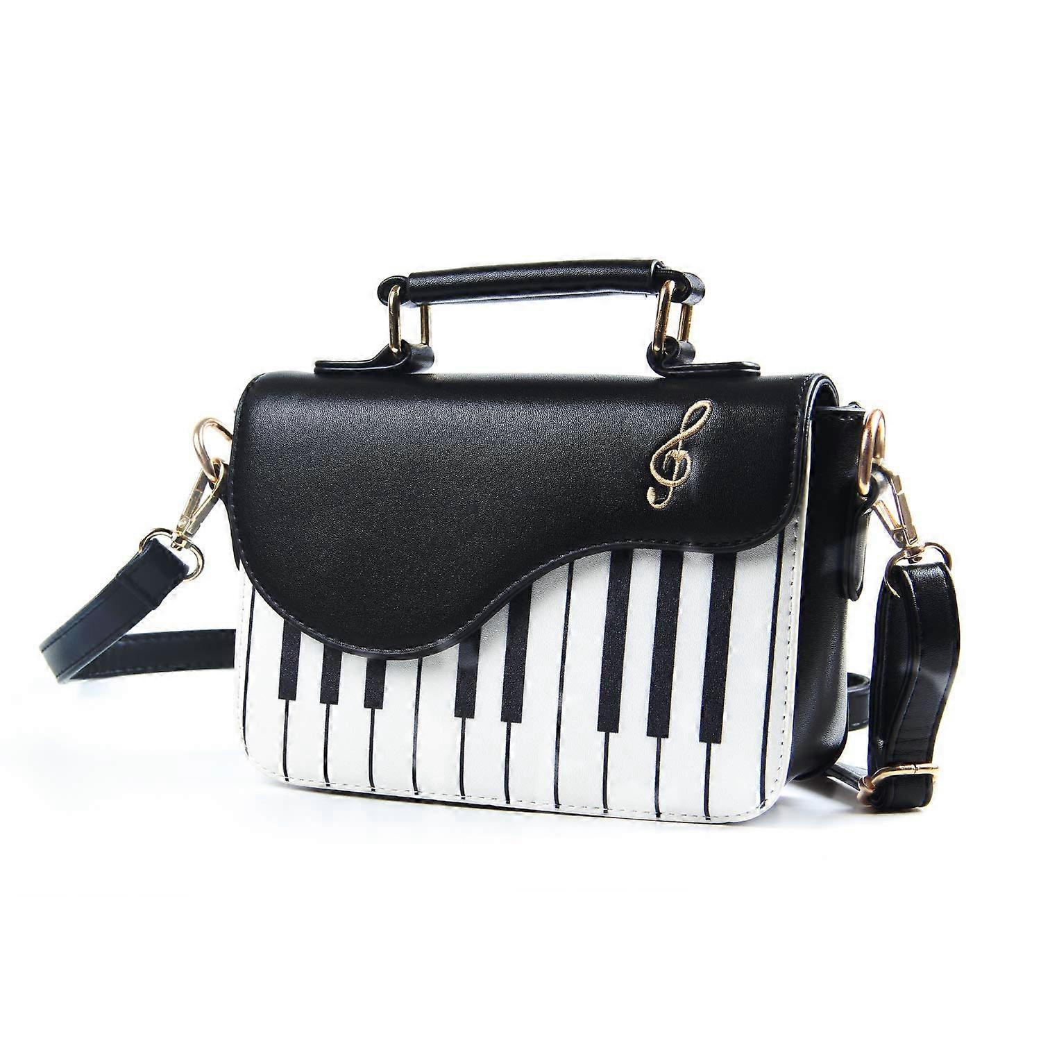 Women's Piano Pattern Handbag Black Stylish Shoulder Purse Lightweight Durable PU Leather Adjustable Strap