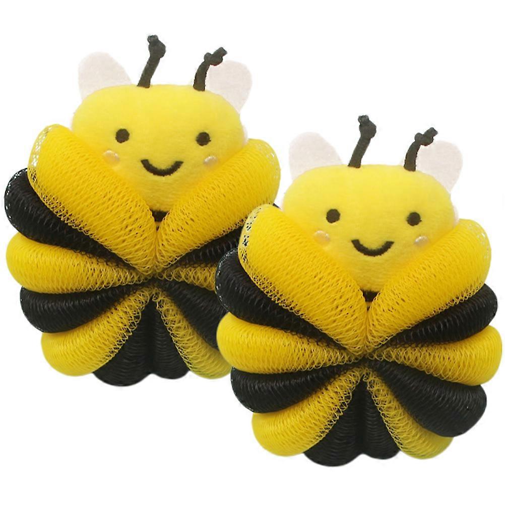 Exfoliating Body Scrubber Shower Supplies Cartoon Design Round Bath Loofah Yellow 4.3×4.3×2.4in 2Pcs