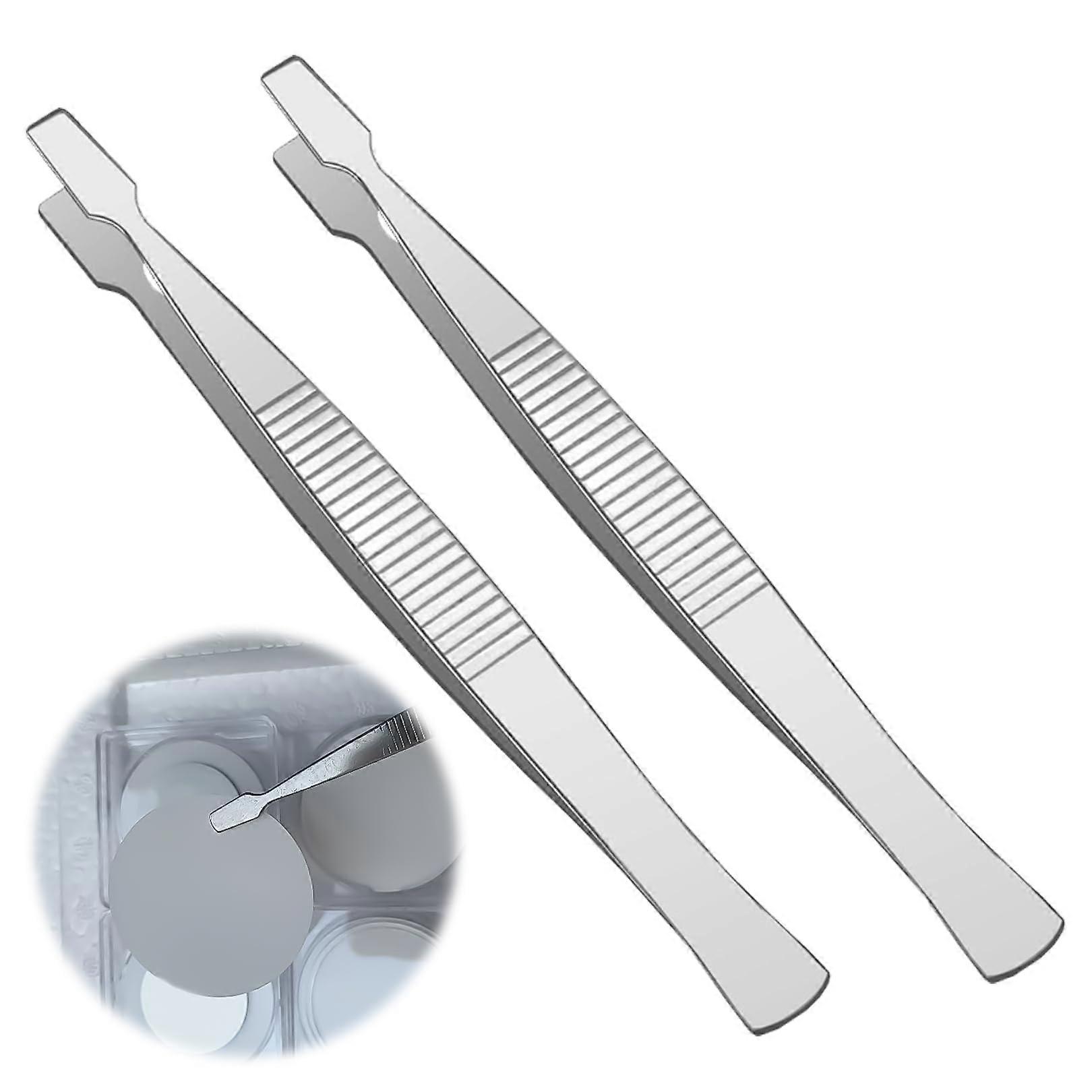 Stamp Tweezers Set - Stainless Steel Flat Tip For Precision, Stamps, Stamp Collecting, Philately, Set Of 2, Portable
