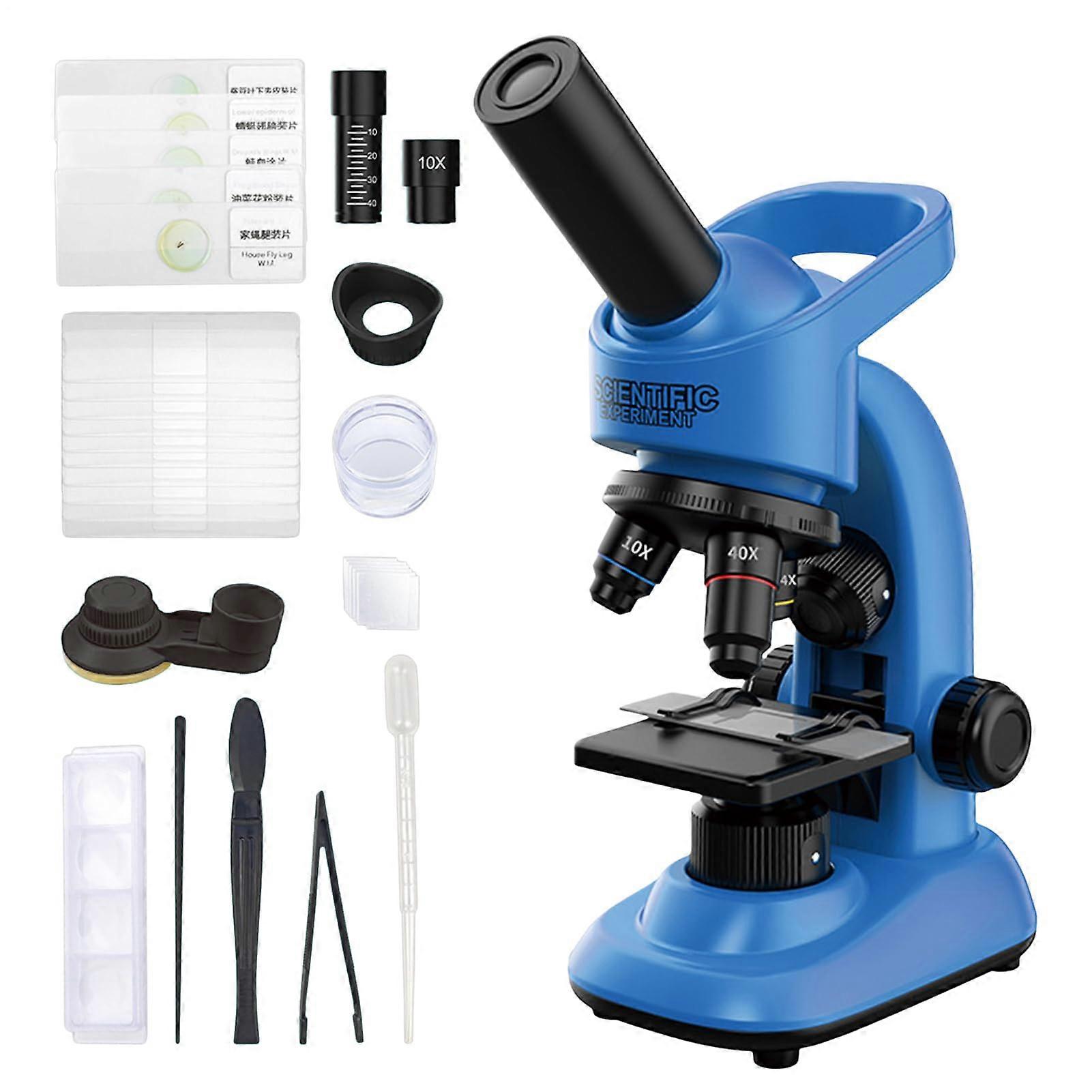 Microscope Set for Kids 40x-16000x STEM Science Experiment Kit, Complete Kit With Slides And Accessories, Matte Blue