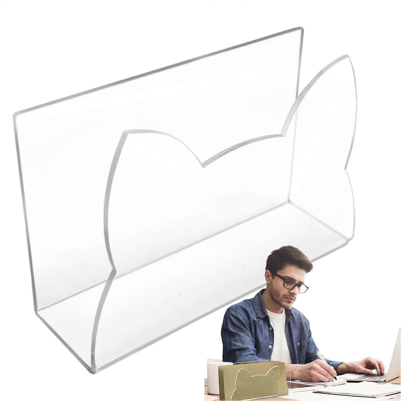 Acrylic Letter Holder Transparent Envelope Organizer Desk Cat Shape Sorter 15 x 5.5 cm For Folders and Books