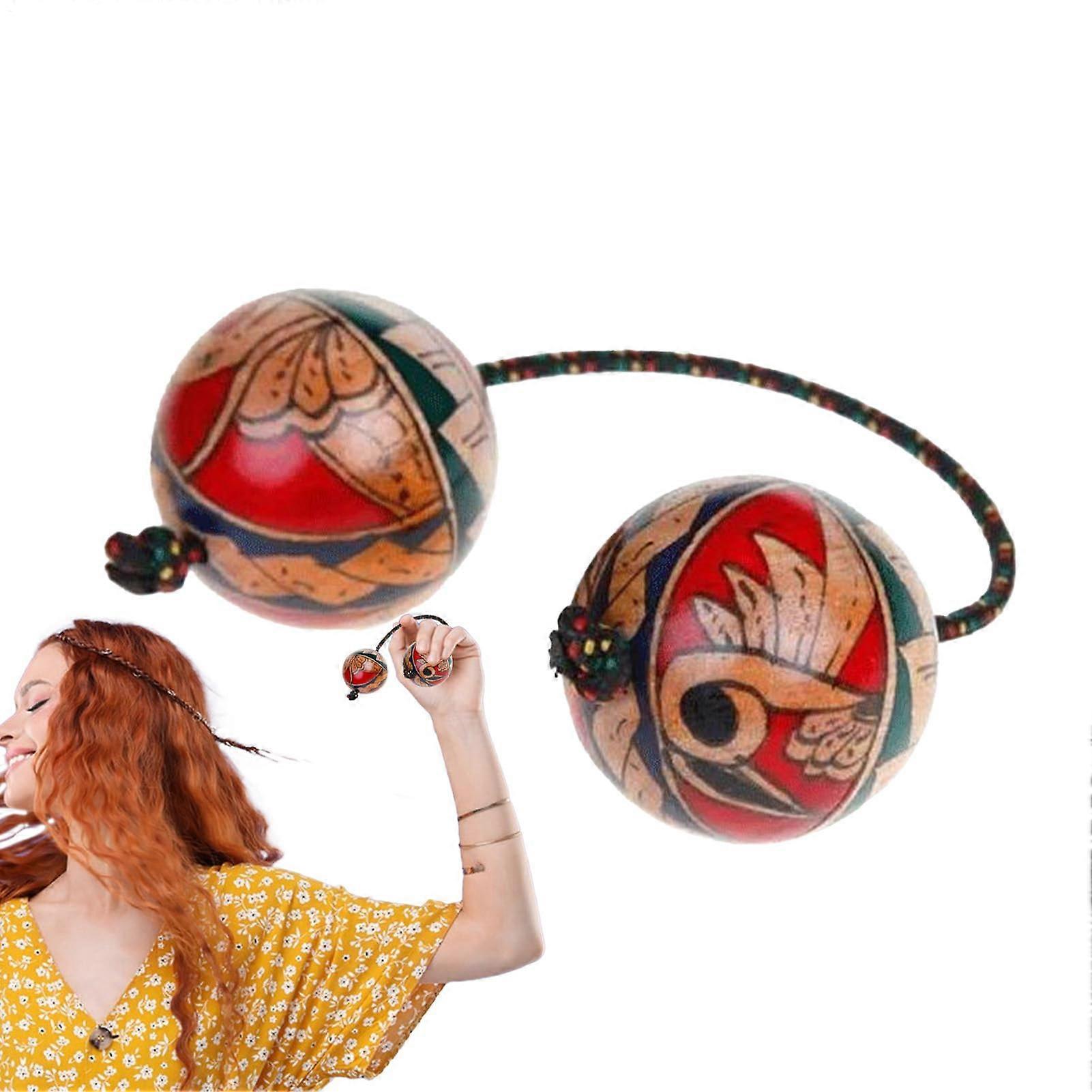 African Shaker Wooden Double Ball Percussion Hand Music Rattle Rhythmic Sound Maker