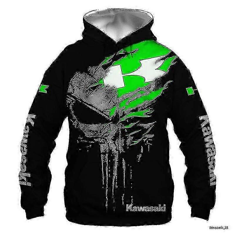 2022 Printemps et automne Nouveau Kawasaki 3D Imprimante Numérique Fermeture Éclair Sweat à capuche Moto Course à capuche Hommes Dames Nouveau