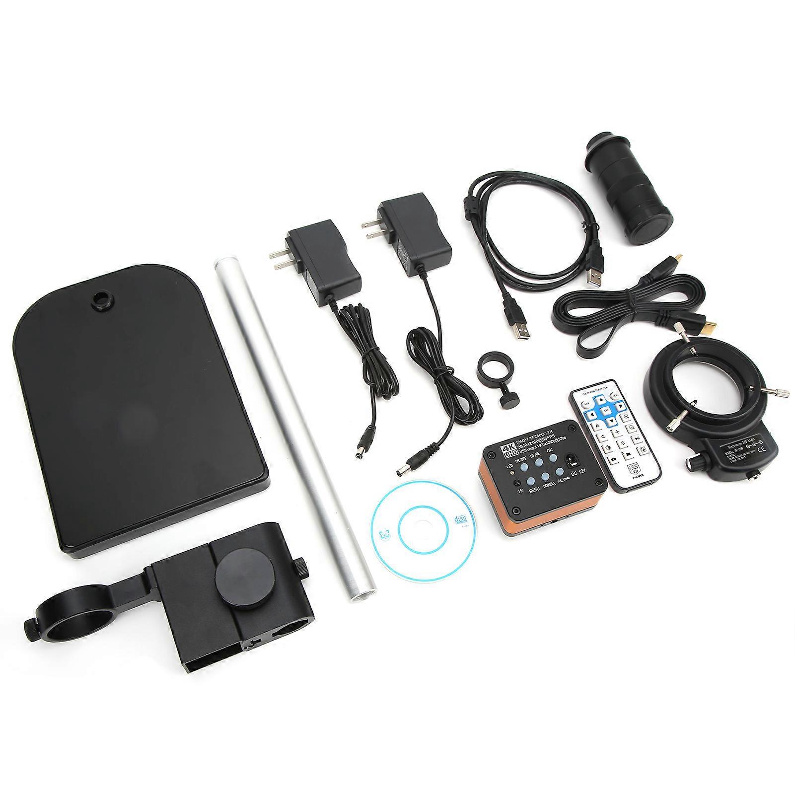Industrial Microscope Camera 4K 12MP 130X Lens HD Multimedia Interface USB Output 144 LED Video Microscope AC 100‑240VUS Plug